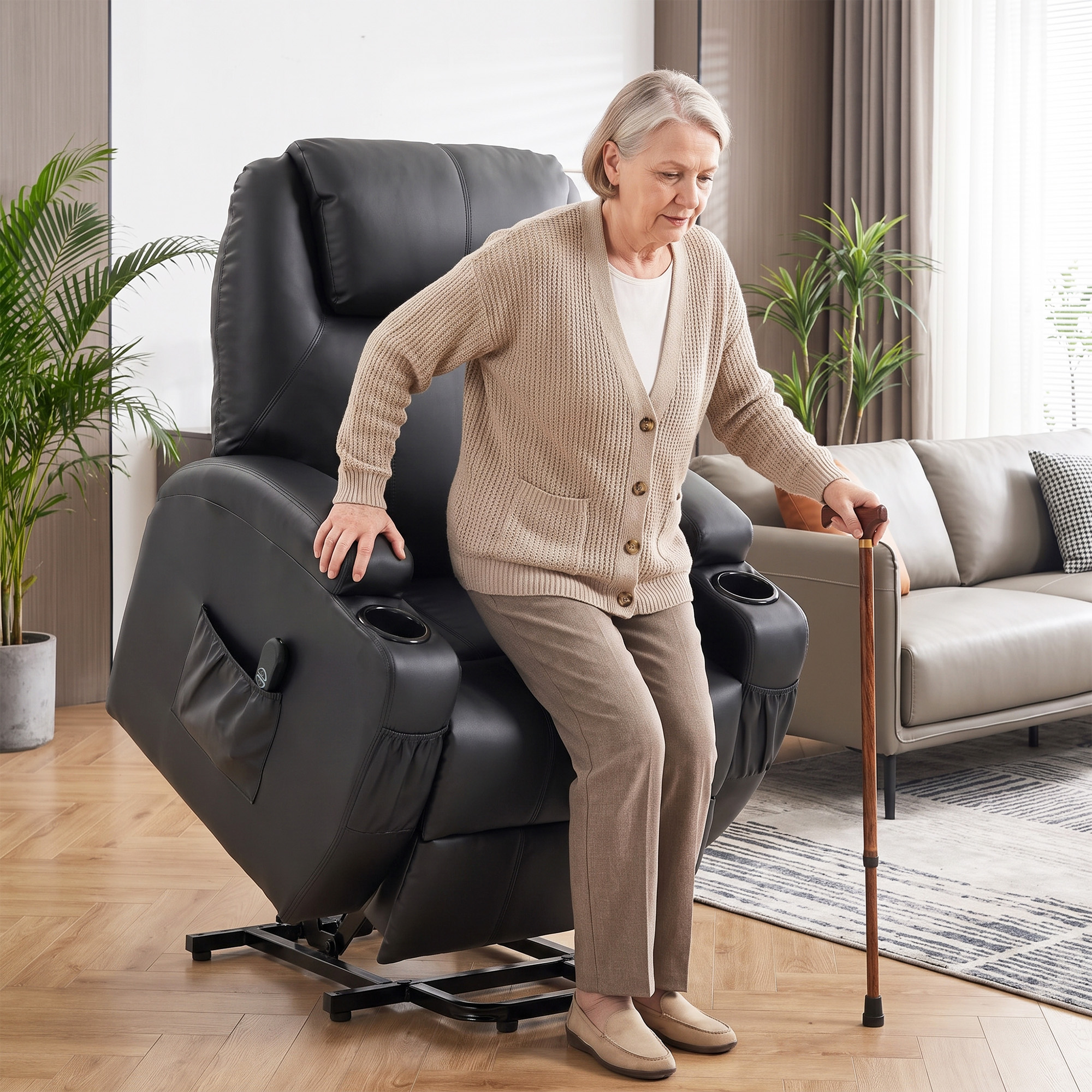 Fernsehsessel Relaxsessel mit Aufstehhilfe, Elektrisch TV-Sessel mit Liegefunktion, Fernbedienung mit USB-Anschluss
