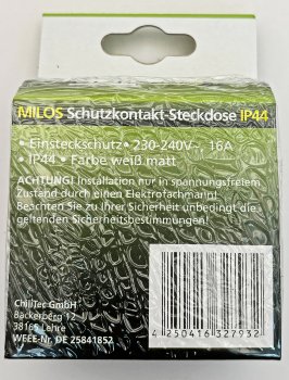 MILOS Schutzkontakt-Steckdose IP44 / 250V~/ 16A, inkl. Rahmen, UP, weiß matt