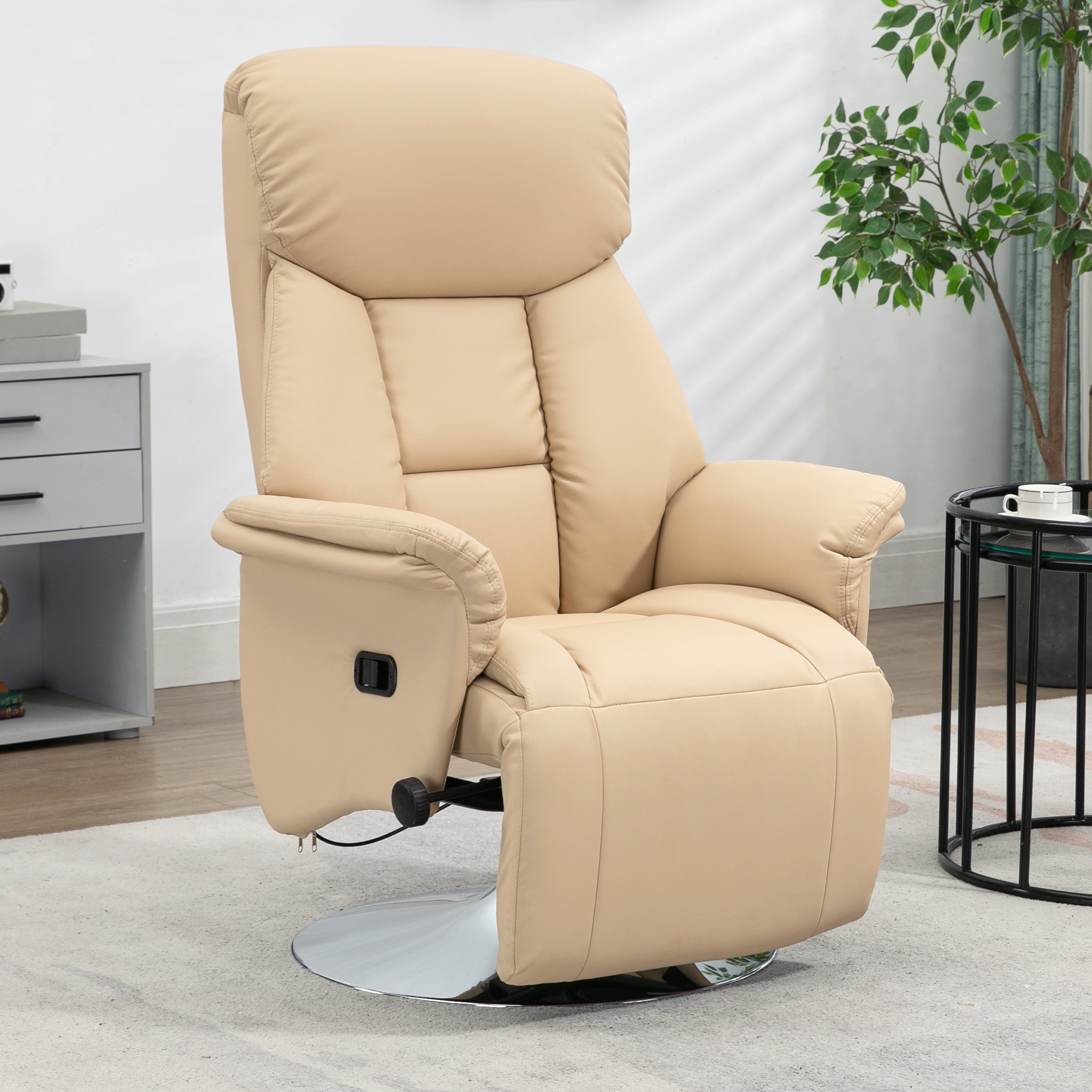 Relaxsessel, Liegefunktion, Lederoptik, Fußstütze, bis 150 kg, 78 x 80 x 109 cm, Beige