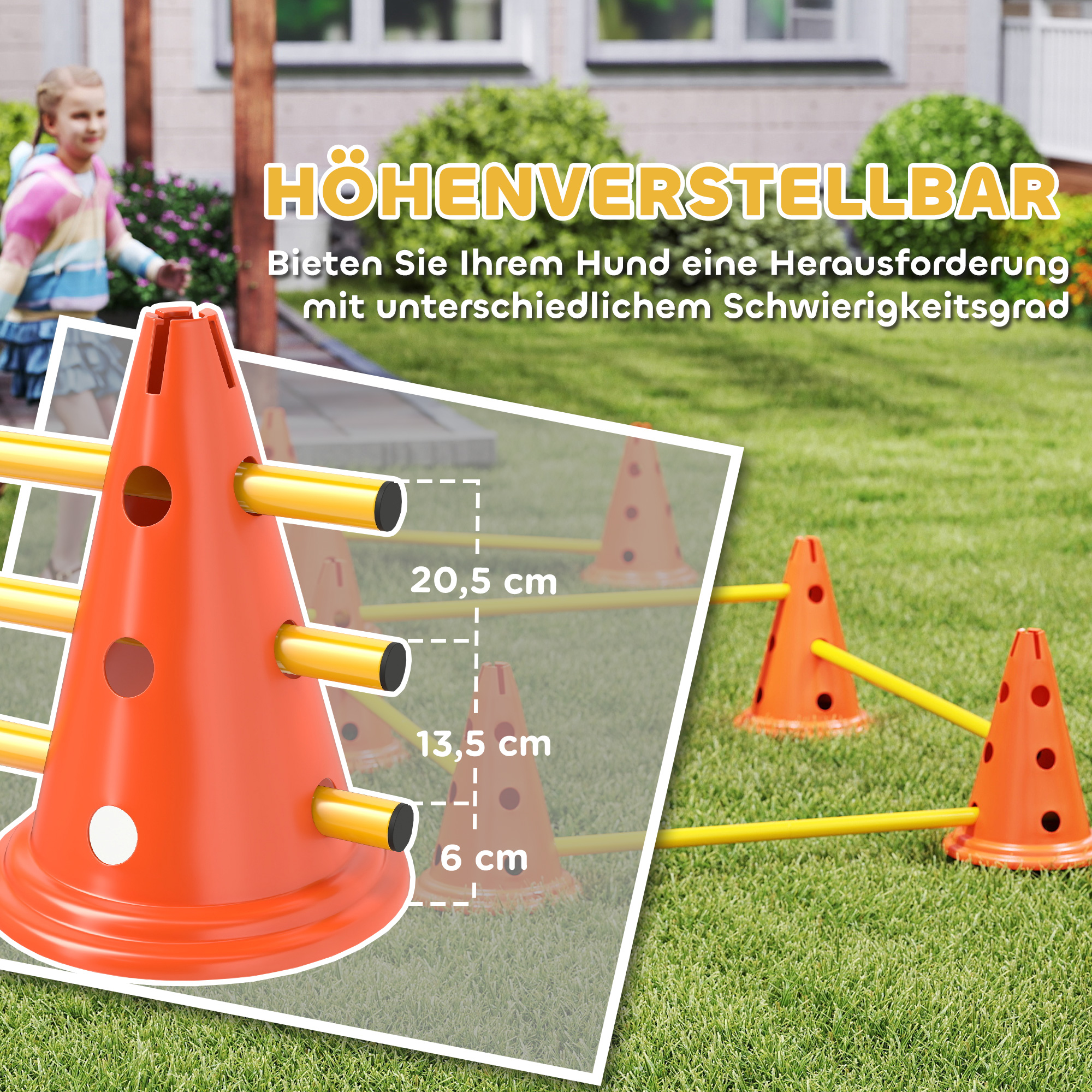 Agility Set Hunde 6-teiliges Agility-Ausrüstung für Hundetraining Steckhürdenset mit 12 Kegel 6 Hürden Tragetasche