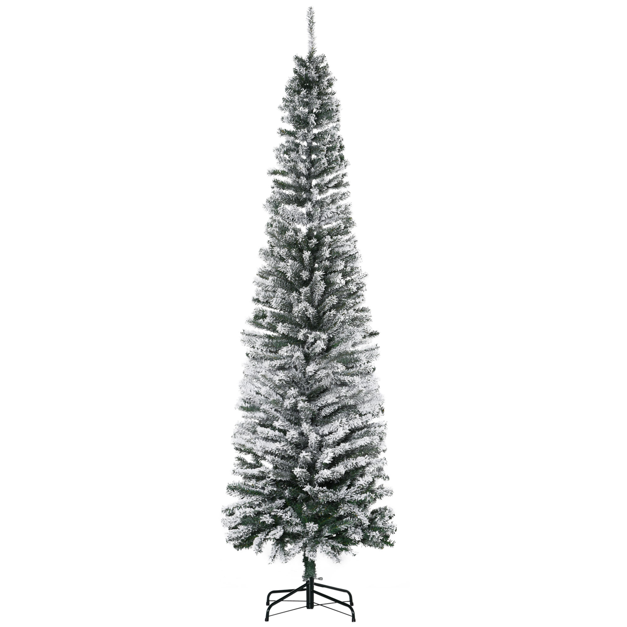 künstlicher Weihnachtsbaum 225 cm Bleistift Kiefernbaum mit Schnee, 738 Spitzen für drinnen