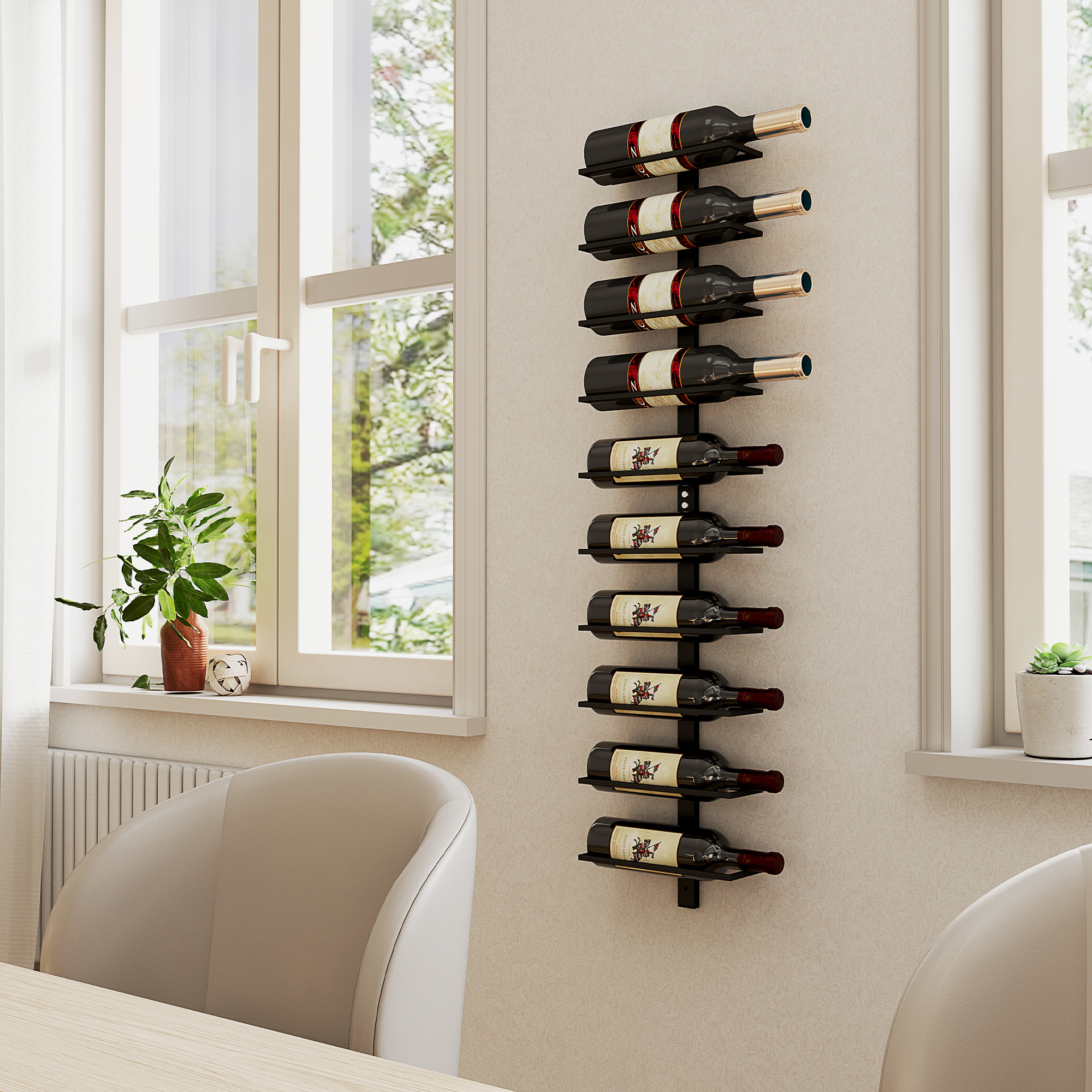 Weinregal, Wandregal für 10 Flaschen Wein, 10 Ebenen, Metall, für Küche, Wohnzimmer, Hausbar, Schwarz