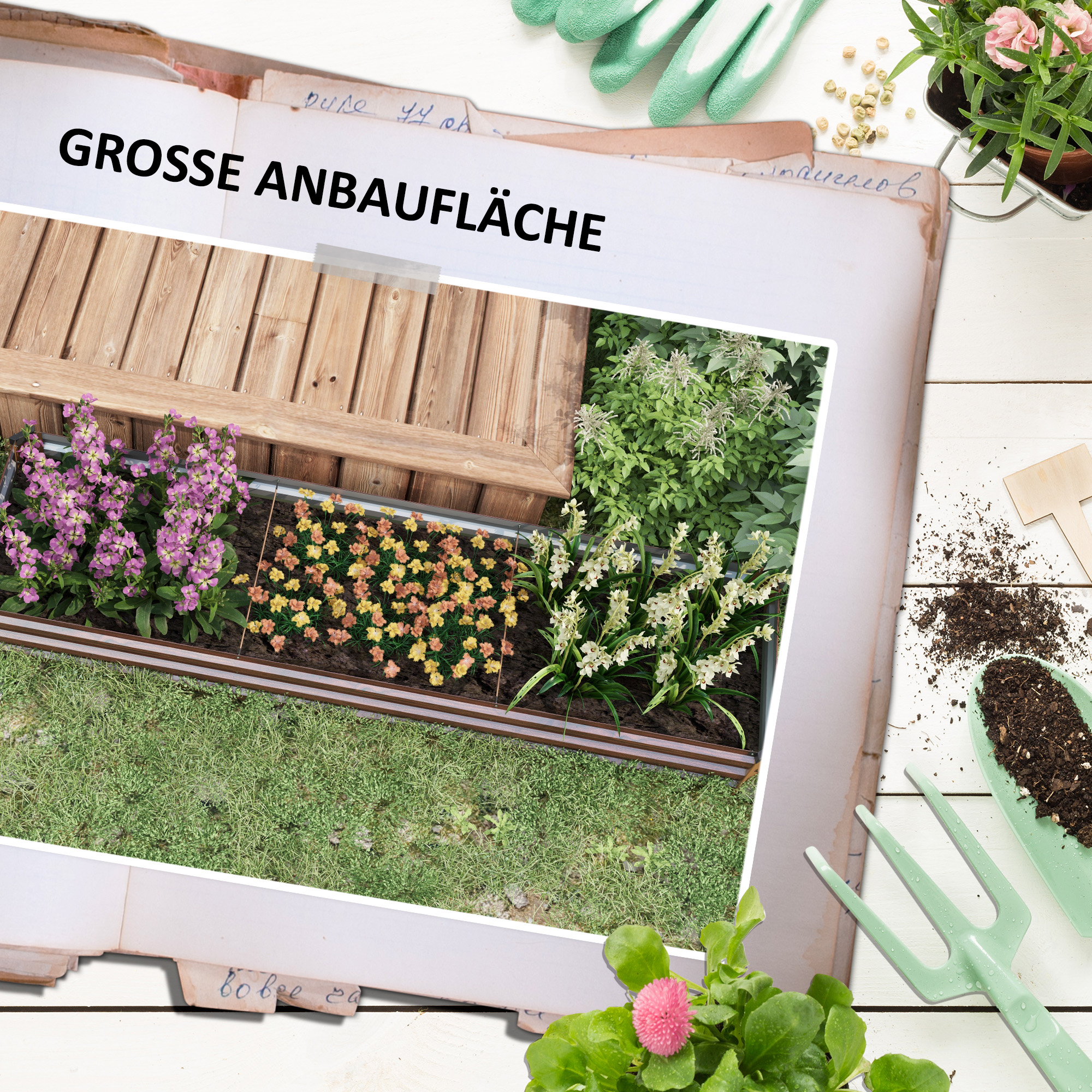 Hochbeet Gartenbeet Kräuterbeet, wetterbeständig, offener Boden, 240 x 60 x 30 cm, Dunkelbraun