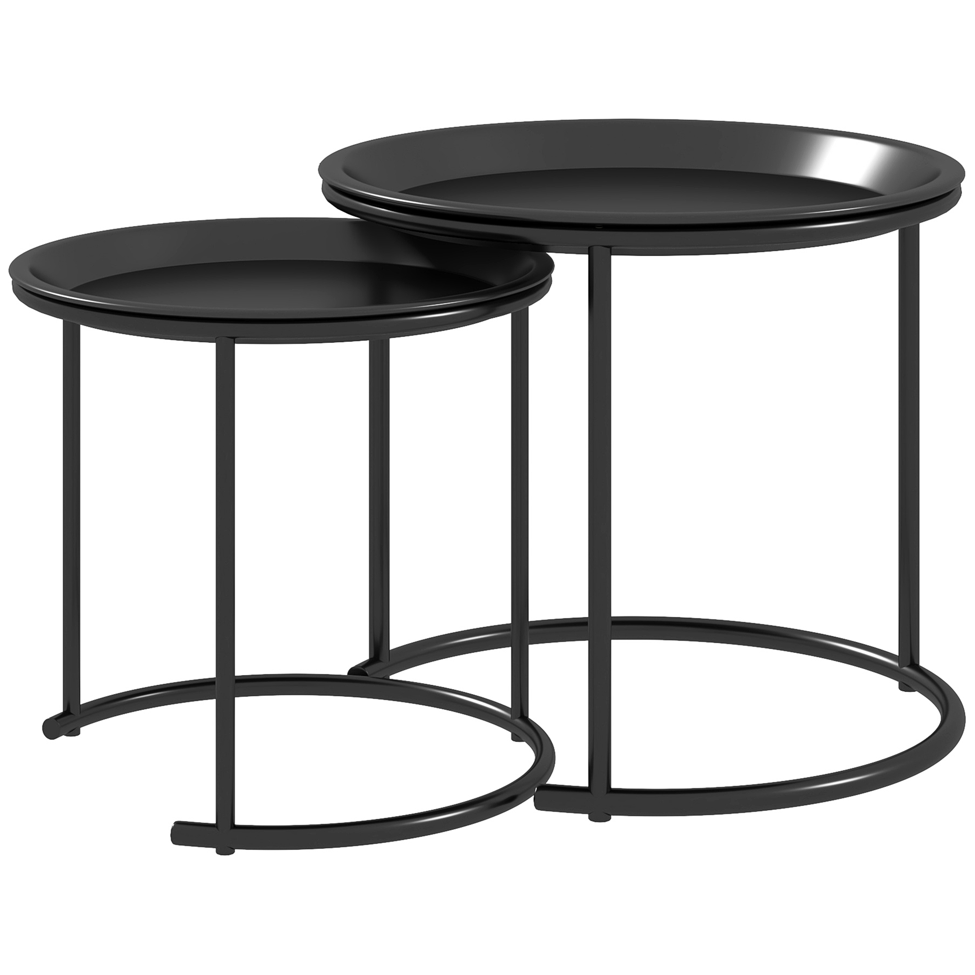 2er-Set Beistelltische aus Metall, ineinander verschiebbar, Tischplatten als Tabletts verwendbar, Schwarz 2er-Set Beistelltische aus Metall, ineinander verschiebbar, Tischplatten als Tabletts verwendbar, Schwarz
