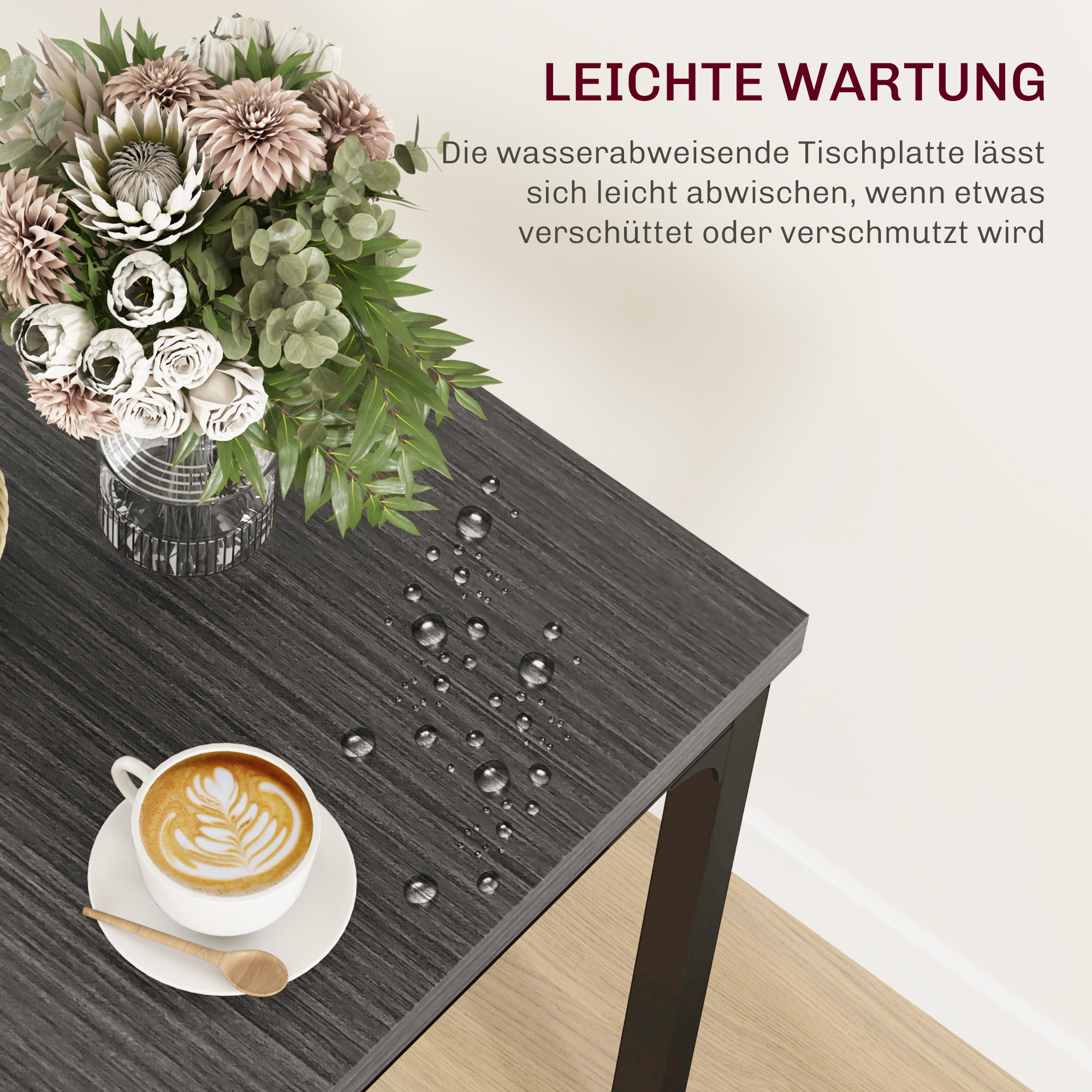 3-teilige Essgruppe, Esstisch-Set, 1 Tisch, 2 Stühle, MDF+Metall, Grau