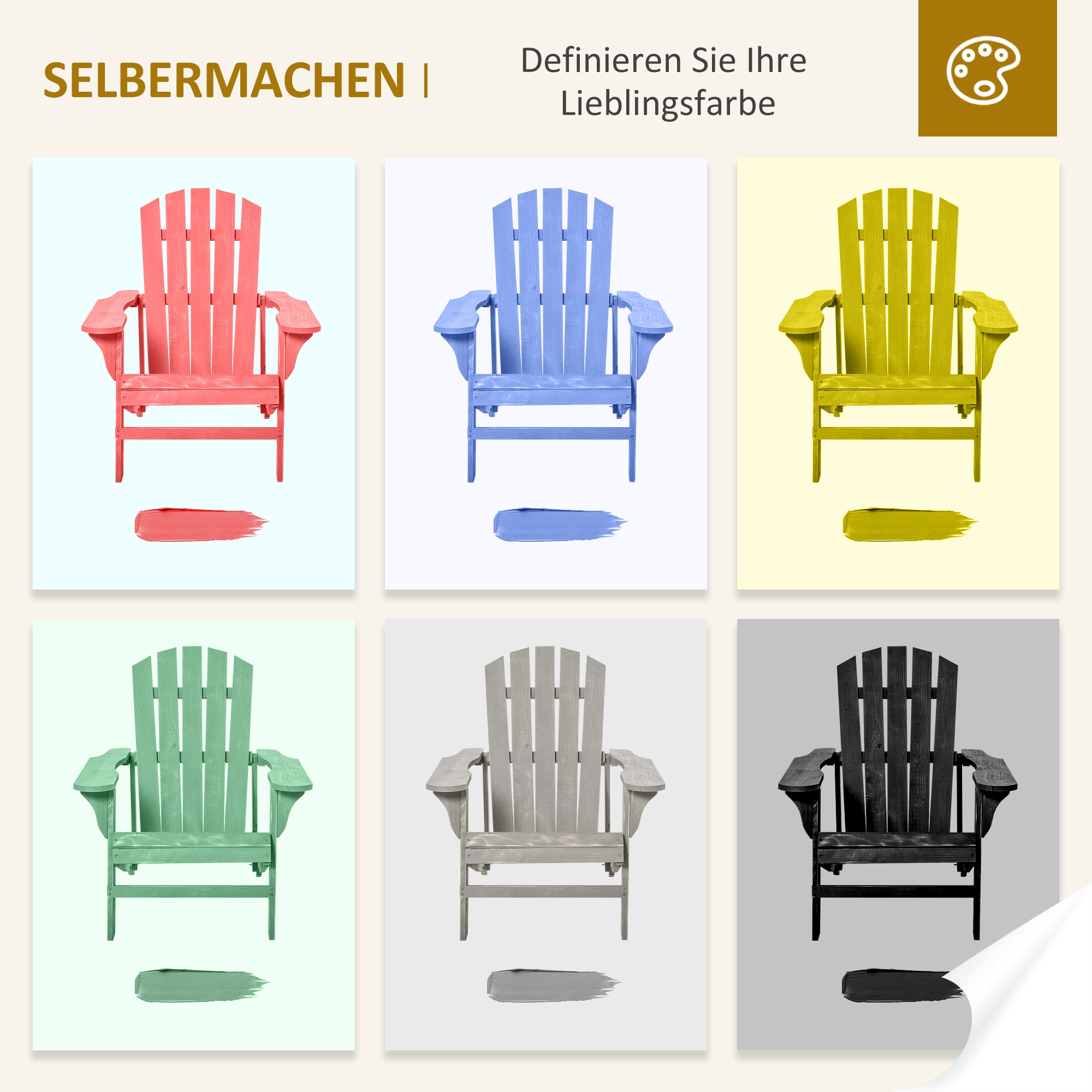 Adirondack Stuhl wetterfest Adirondack Chair aus Holz Outdoor Gartenstuhl mit Hoher Rückenlehne Armlehnen
