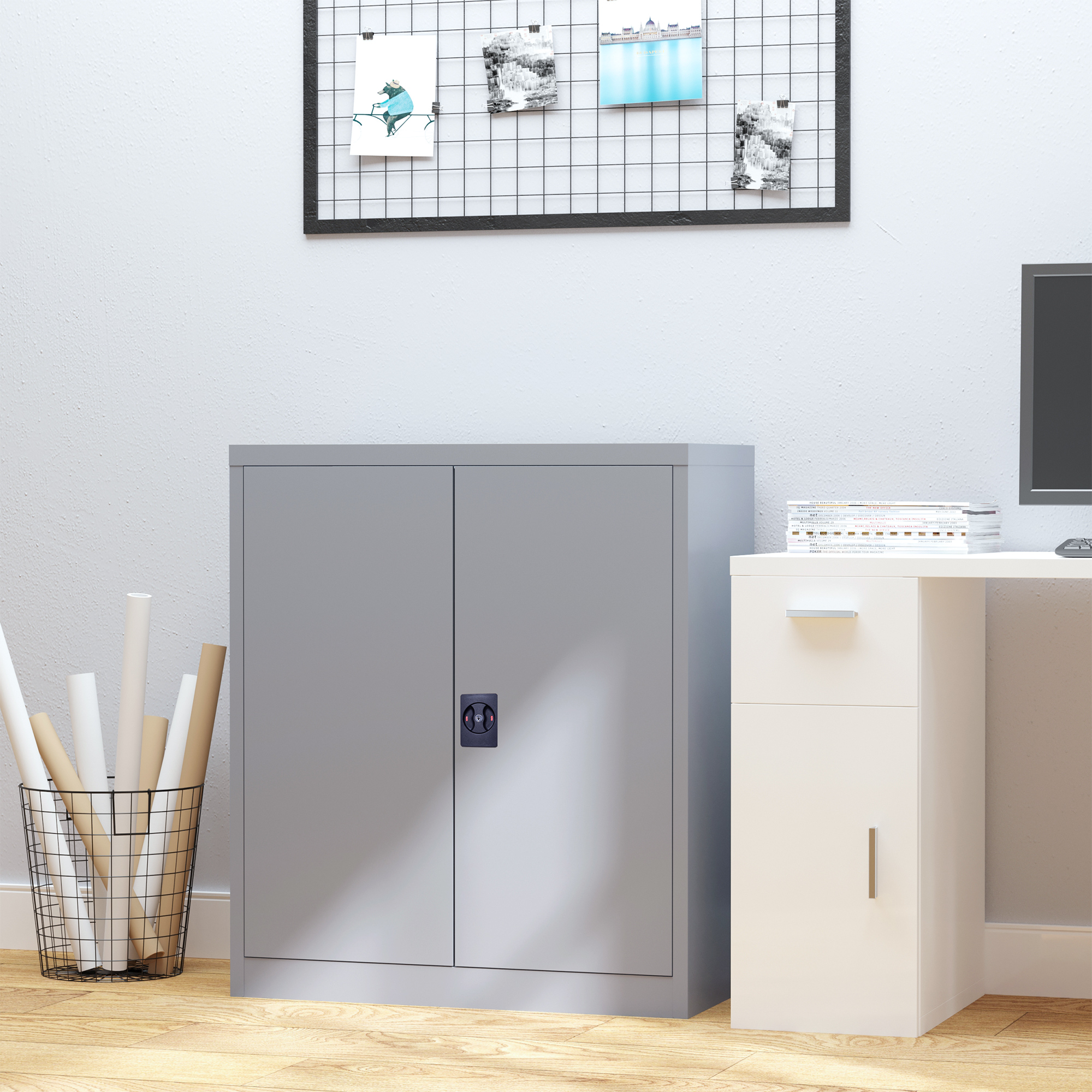 Aktenschrank Stahlschrank Mehrzweckschrank mit verstellbarem Regal und Schloss für Arbeitszimmer Wohnzimmer Grau