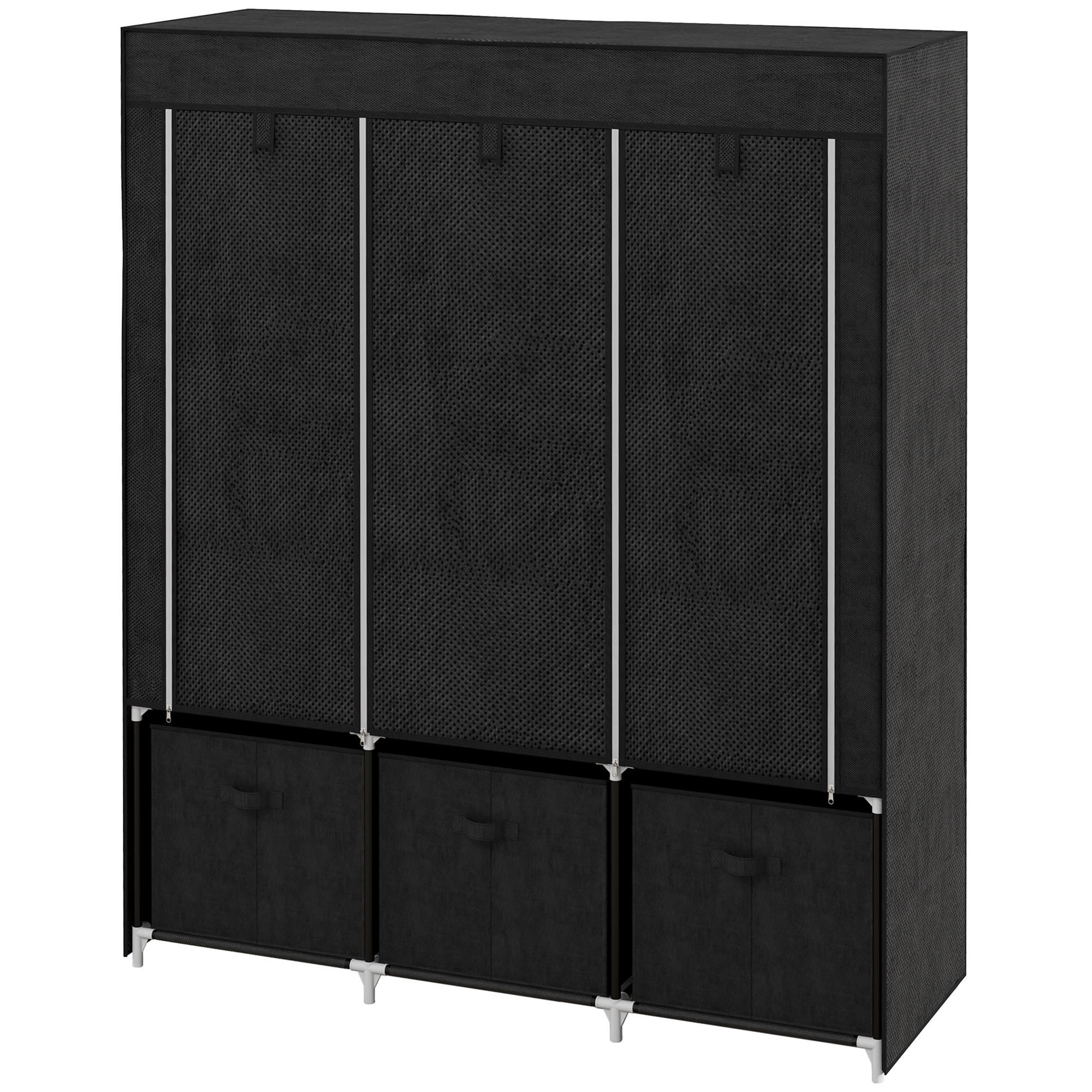 Stoffschrank aus Vlies, Faltschrank, inkl, 3 Schubladen, 125 cm x 43 cm x 162,5 cm, Schwarz Stoffschrank aus Vlies, Faltschrank, inkl, 3 Schubladen, 125 cm x 43 cm x 162,5 cm, Schwarz