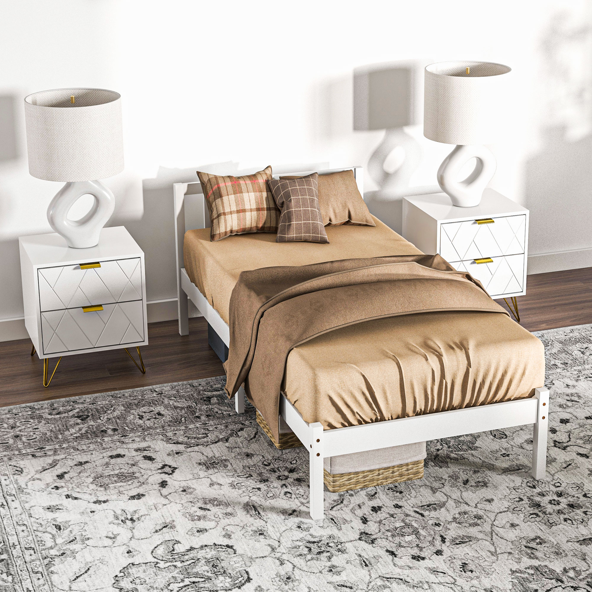 Einzelbettgestell, Kopfteil & Lattenrost, 26cm Freiraum unter Bett, Kiefernholz, 208x96x70 cm, Weiß