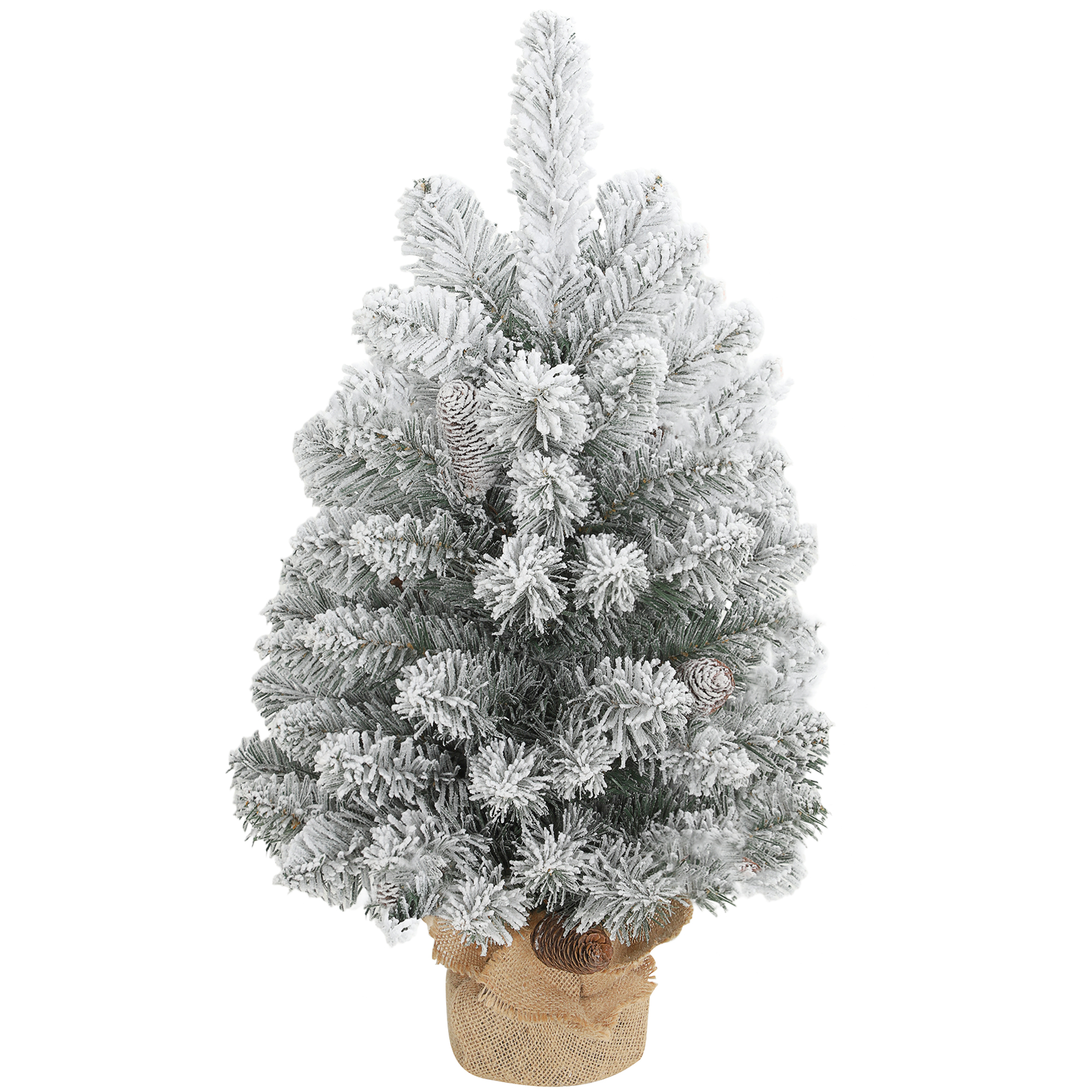 Mini Künstlicher Weihnachtsbaum 60 cm Tannenbaum künstlich mit Schnee, 72 Spitzen 6 Tannenzapfen Zementbasis
