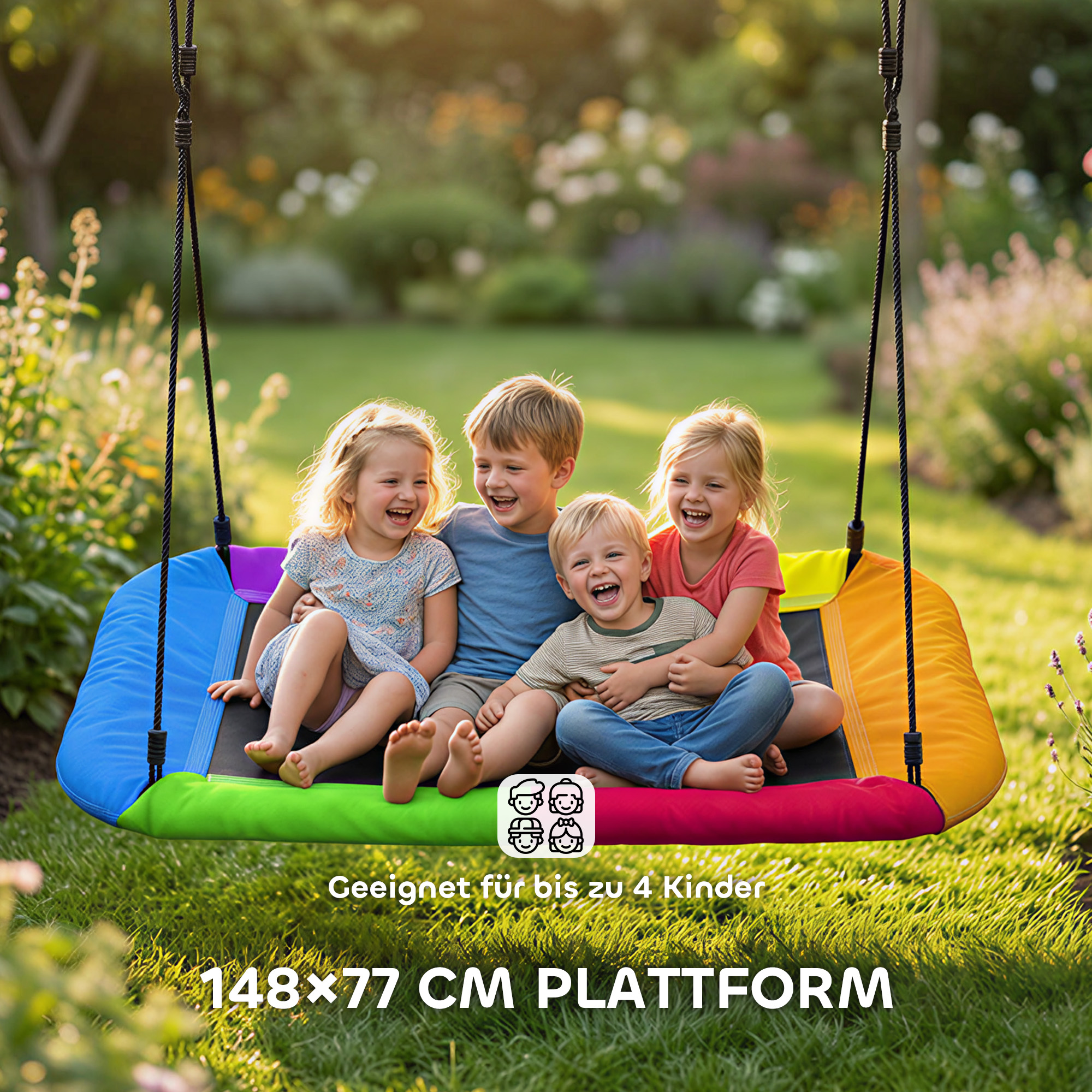 Nestschaukel höhenverstellbar Hängeschaukel bis zu 300kg mit verstellbarer Seile für 3-8 Jahre 148x77x180 cm Mehrfarbig