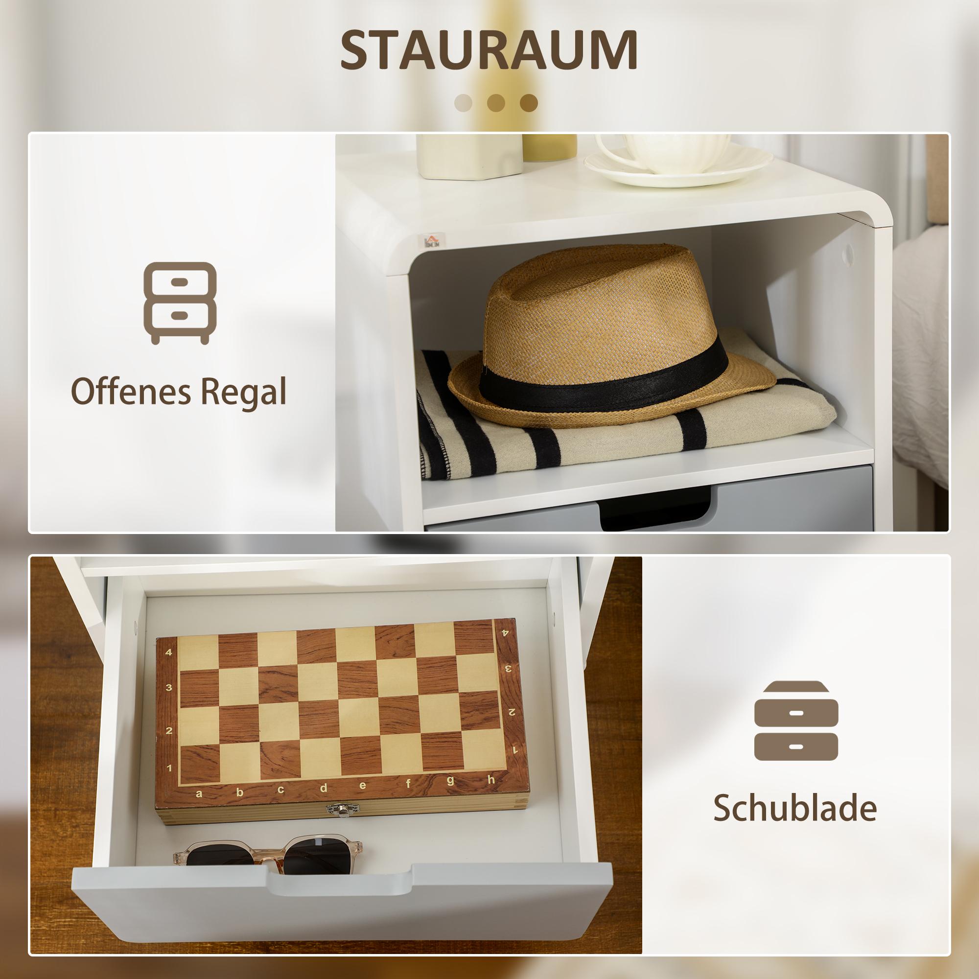 Nachttisch, skandinavisches Design, große Schublade, wasserfeste Lackierung, 40 x 38 x 58 cm, Weiß