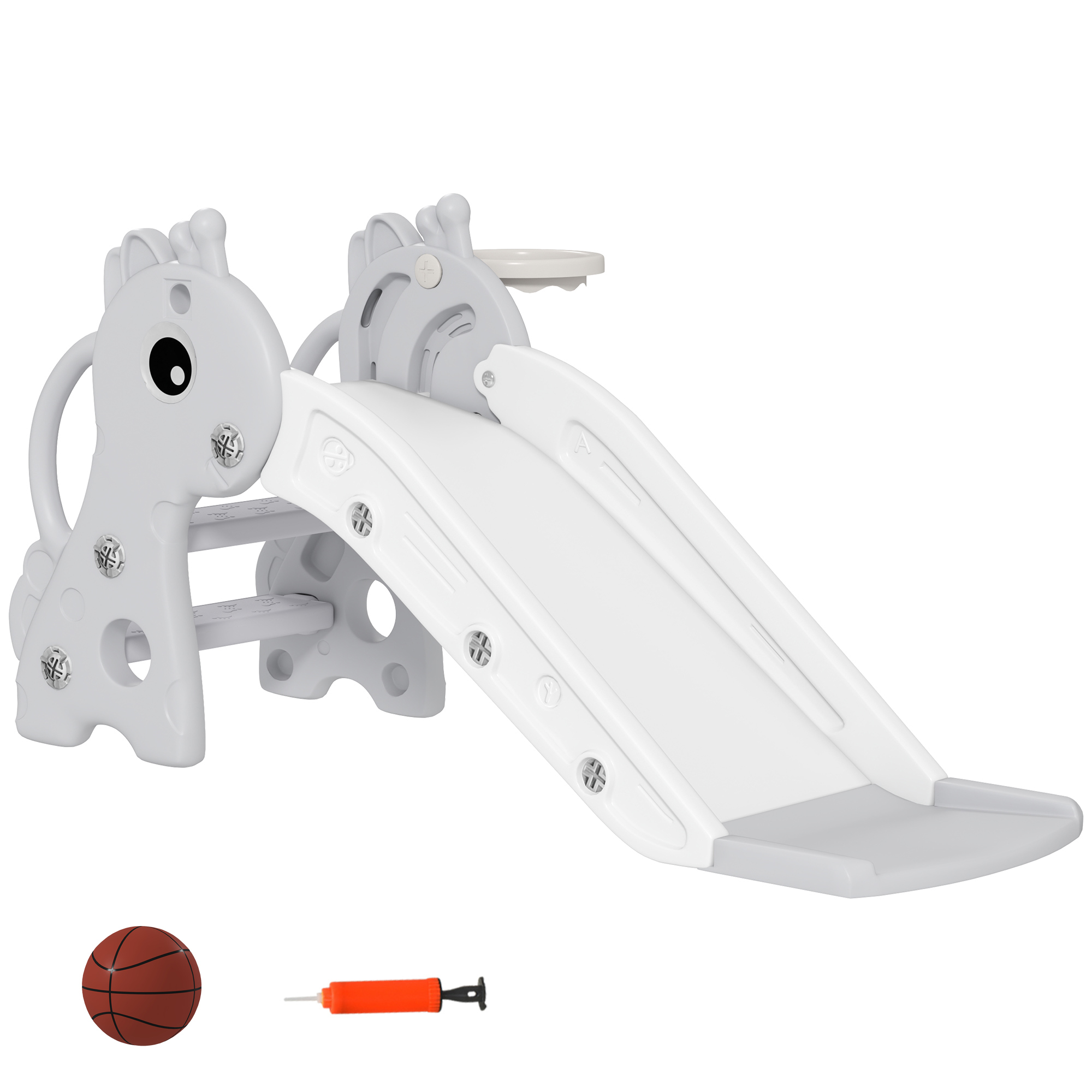 3-in-1 Rutsche für Kinder, Giraffenform, Basketballkorb, Ball, Grau 3-in-1 Rutsche für Kinder, Giraffenform, Basketballkorb, Ball, Grau