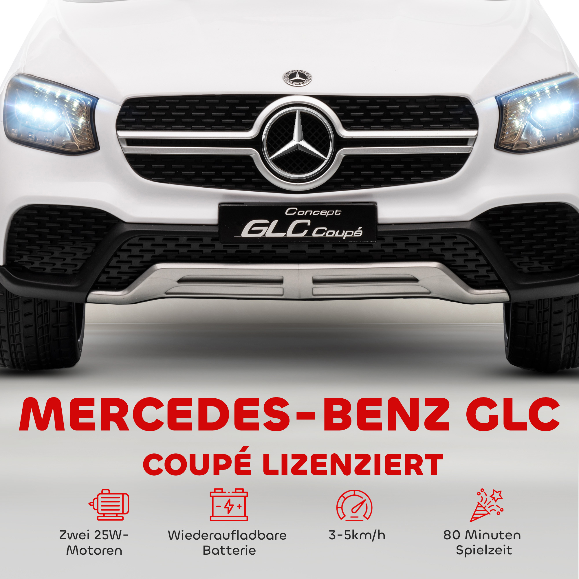 Elektroauto für Kinder, 12V Kinderauto mit Fernbedienung, LED-Lichter, Musik, 3 Geschwindigkeiten, 3-6 Jahre, Weiß