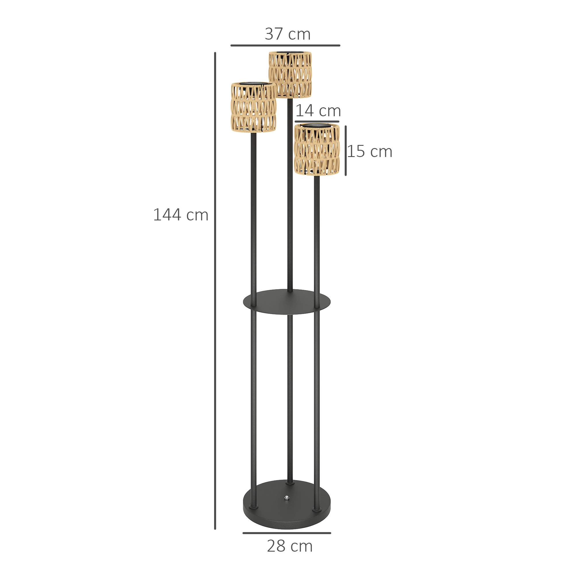 Solar Stehlampe Rattan Solarlampen mit Lichtsensor 3 Lichte Solarleuchte im Boho-Stil IP44 Ø37 x 144H cm