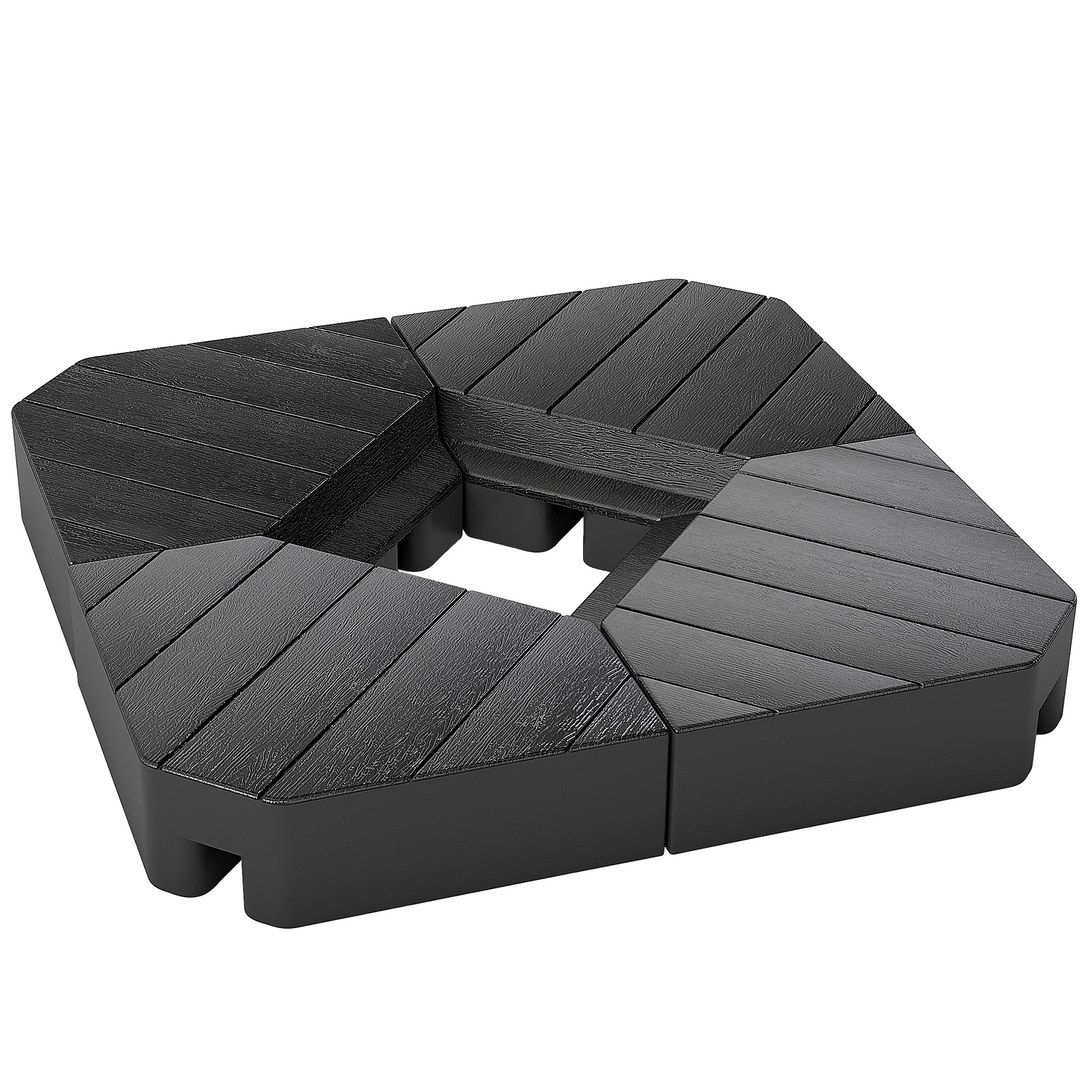Basisgewichte für Sonnenschirmständer, mit Wasser und Sand befüllbar, Kunststoff, 80L x 80B x 13H cm, Schwarz