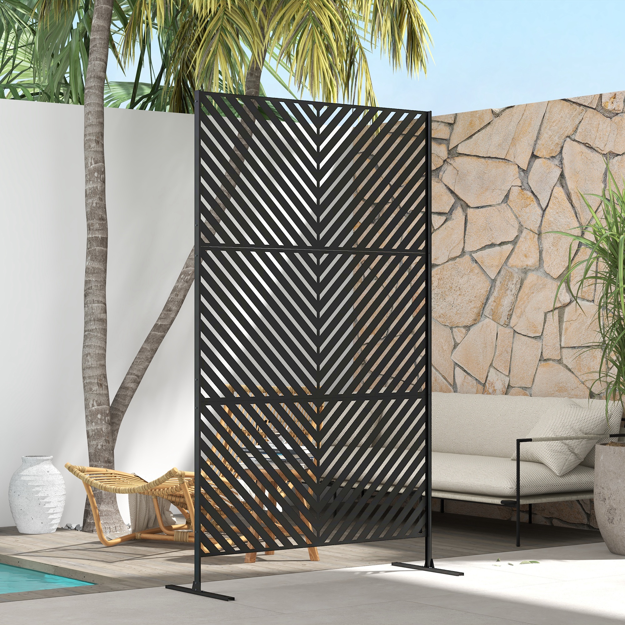 Sichtschutz Sichtschutz Garten Gartenabtrennung, geometrische Formen, Metall, 122 x 45 x 198 cm, Schwarz