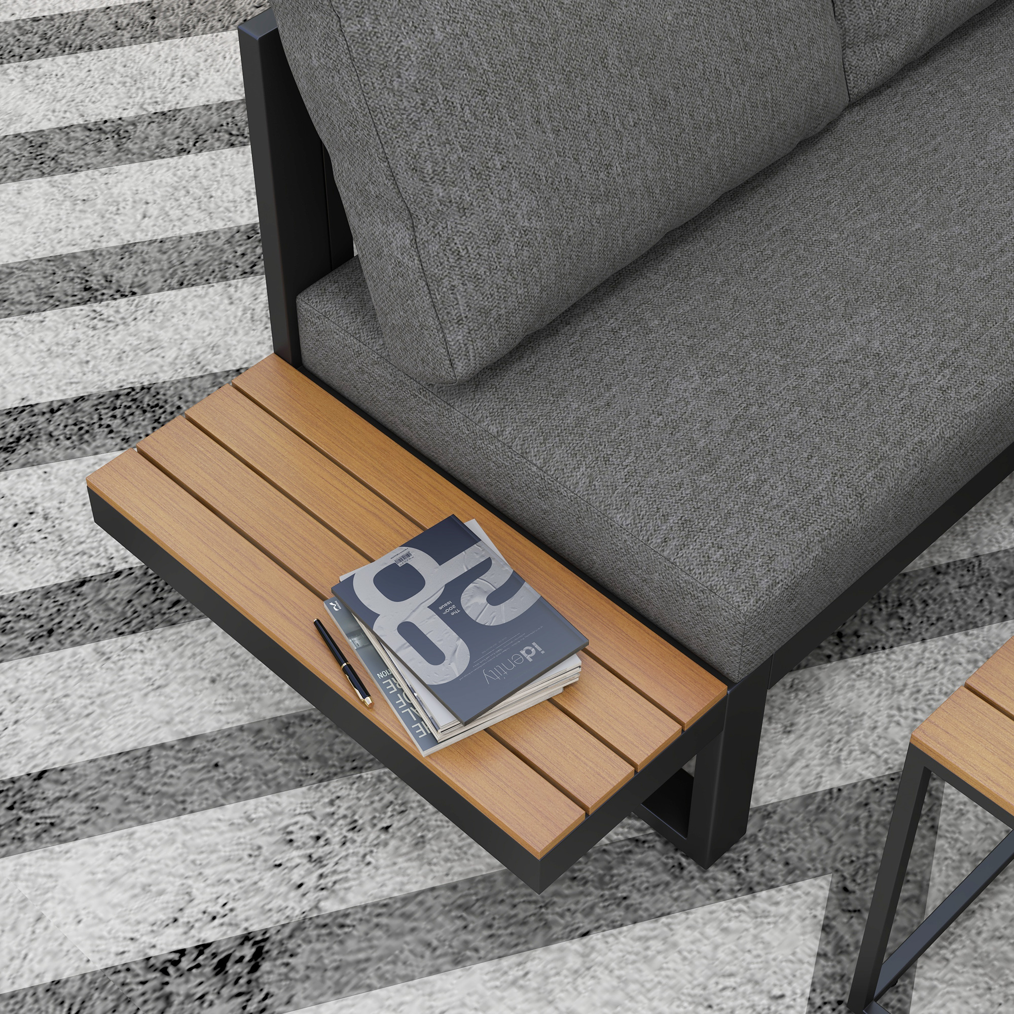 Outdoorsitzgruppe 5-teiliges Loungemöbelsicht Gartenmöbelset, 148 cm x 61 cm x 71,5 cm, Grau + Natur