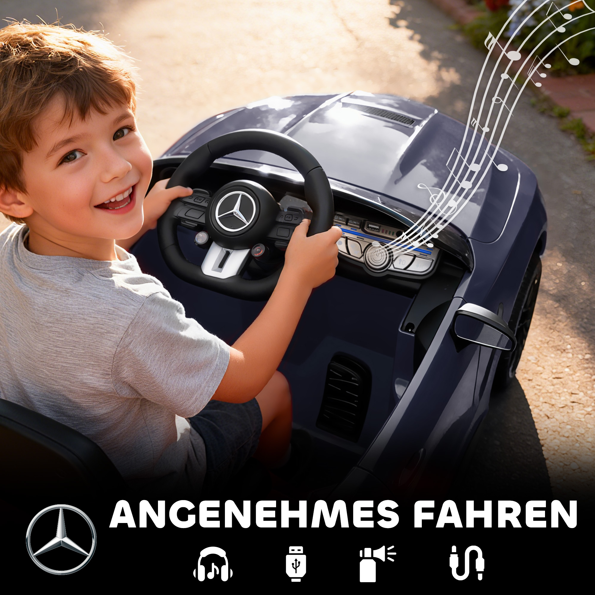 Kinder-Elektroauto, Mercedes-Design, 12V Motoren, Fernbedienung, LED-Lichter, Musik, für 3-6 Jahren Kinder, Grau