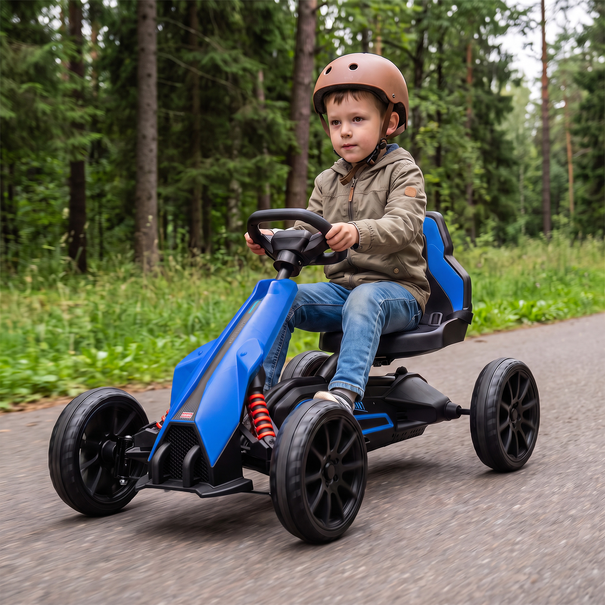 Elektro Go-Kart für Kinder 3-5km/h Gokart mit 2-Fach verstellbarem Geschwindigkeit, Sicherheitsgurt, EVA-Räder für 3-8