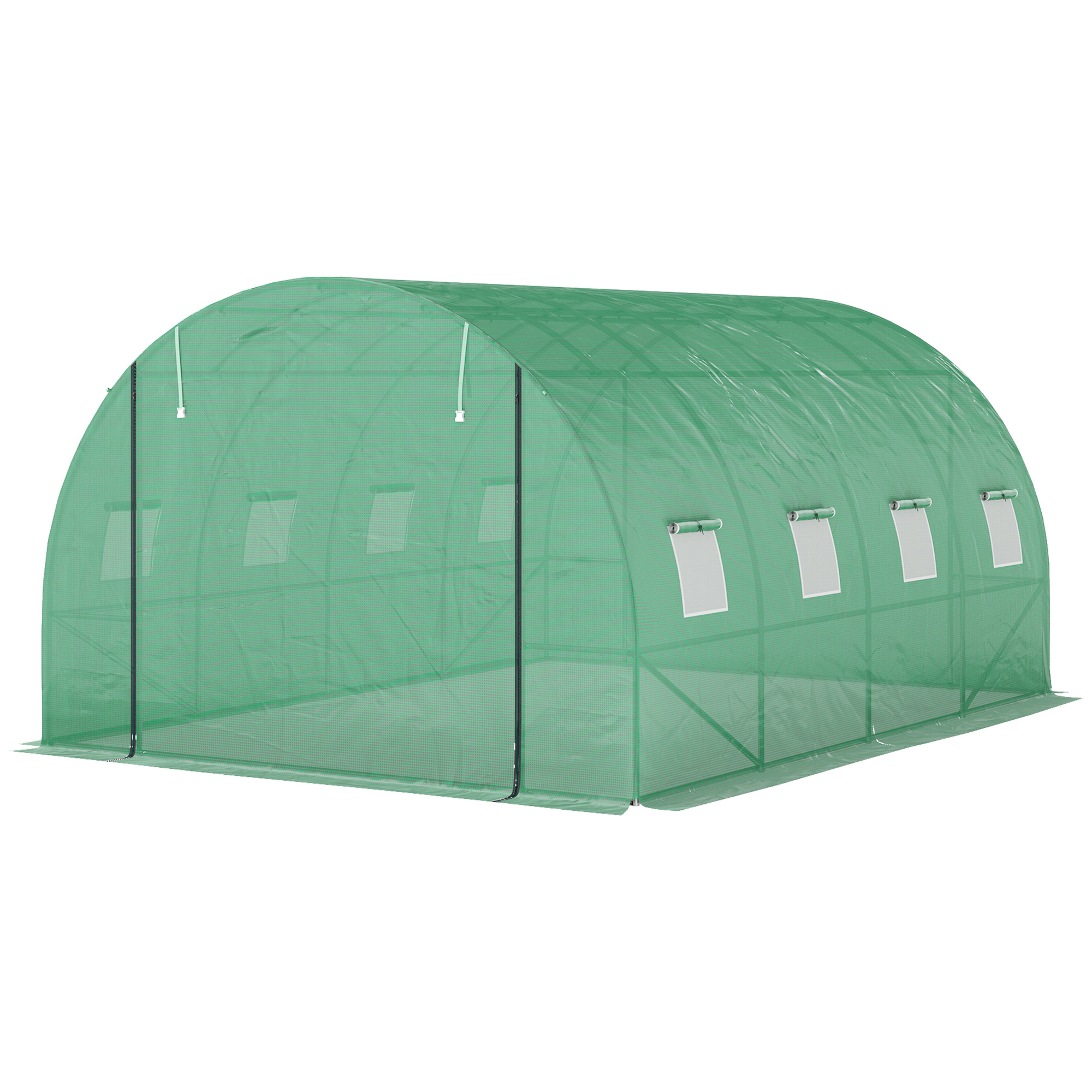 Polytunnel Gewächshaus mit Kunststoff-Abdeckung und Stahlrahmen, begehbares Gewächshauszelt mit Rolltüren, Grün