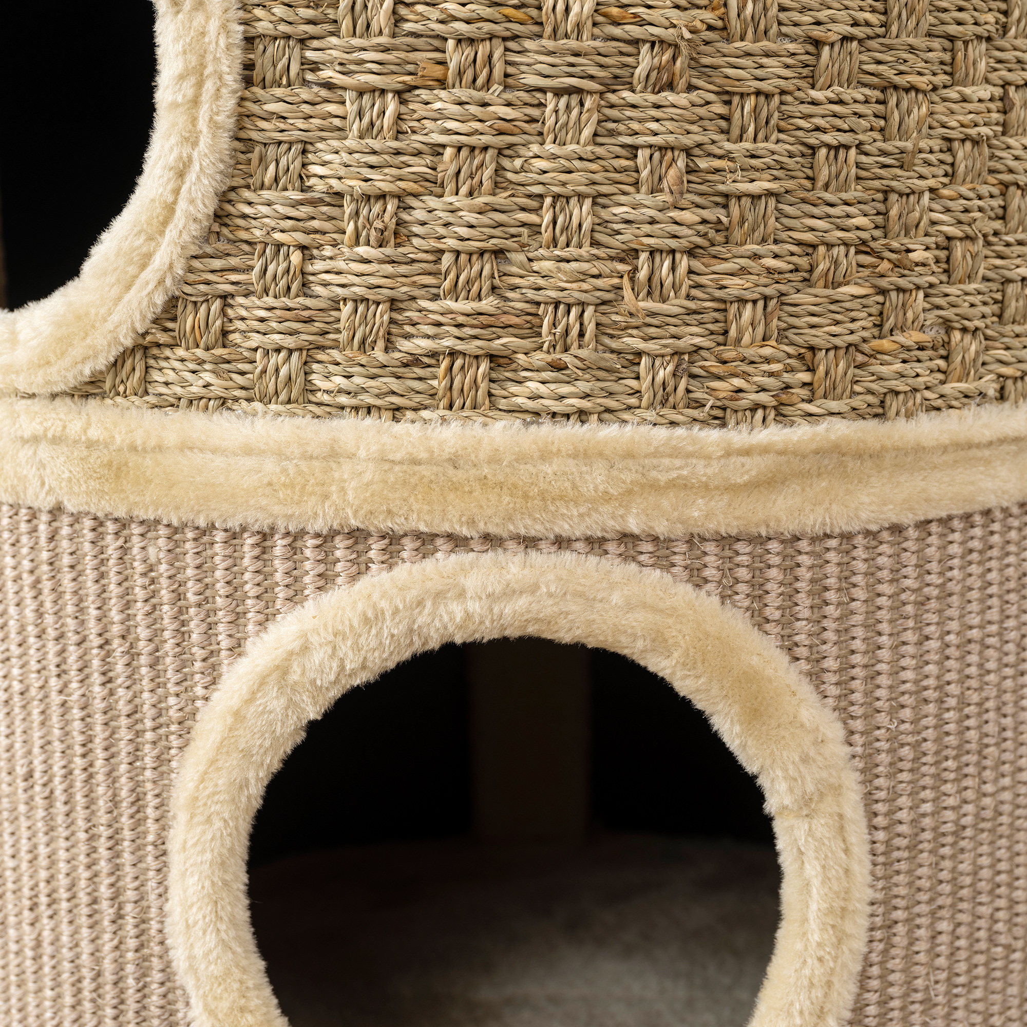 Kratztonne, 79 cm hoch, Ø45 cm, dreistöckige Katzentonne mit Sisalseil, Katzenhöhle, für große Katzen, Khaki+Braun