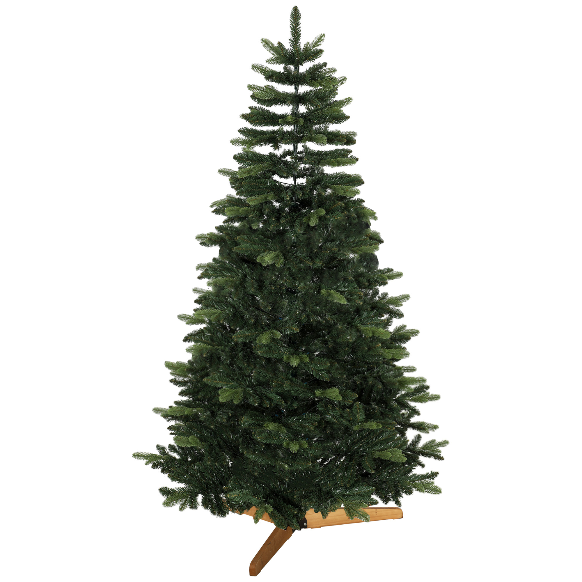 künstlicher Weihnachtsbaum 180 cm, Edeltanne, voll mit Klappästen, 961 Spitzen, faltbarer Holzständer, Grün