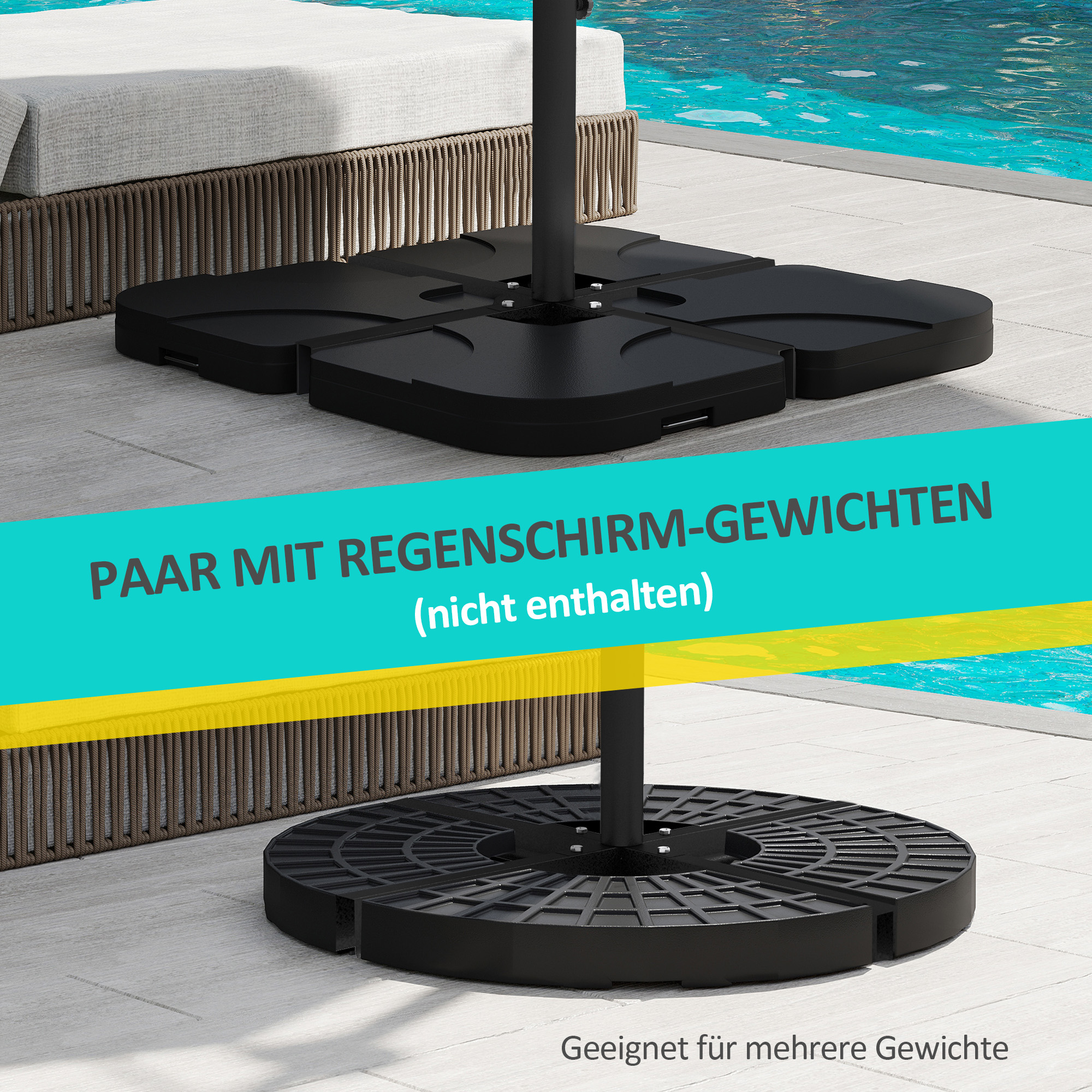 Sonnenschirmständer Sonnenschirmfuß Kreuzfuß, wetterbeständig, 100 x 100 x 75 cm, Schwarz