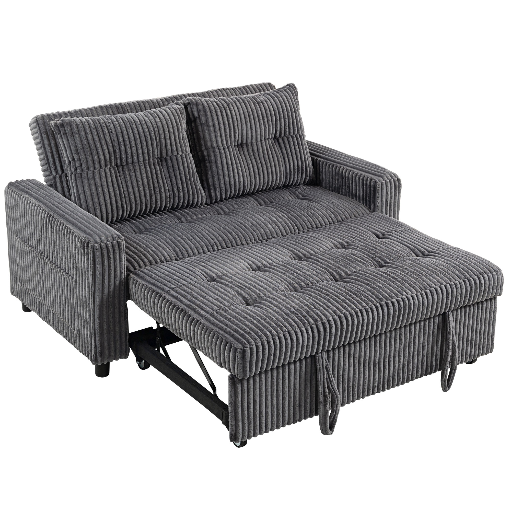 2-Sitzer Sofabett, Cordbezug, zum Schlafsofa umwandelbar, 2 Kissen, Seitentaschen, 157 x 190 cm, Dunkelgrau