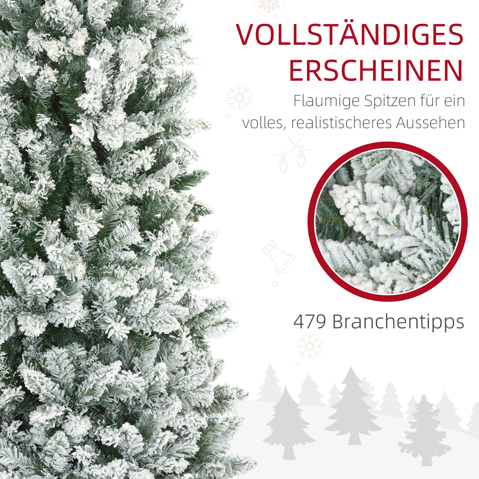 Künstlicher Weihnachtsbaum, schlanke Form, Kunstschnee, dreiteilig, flammhemmend, Metallfuß, 180 cm, Grün