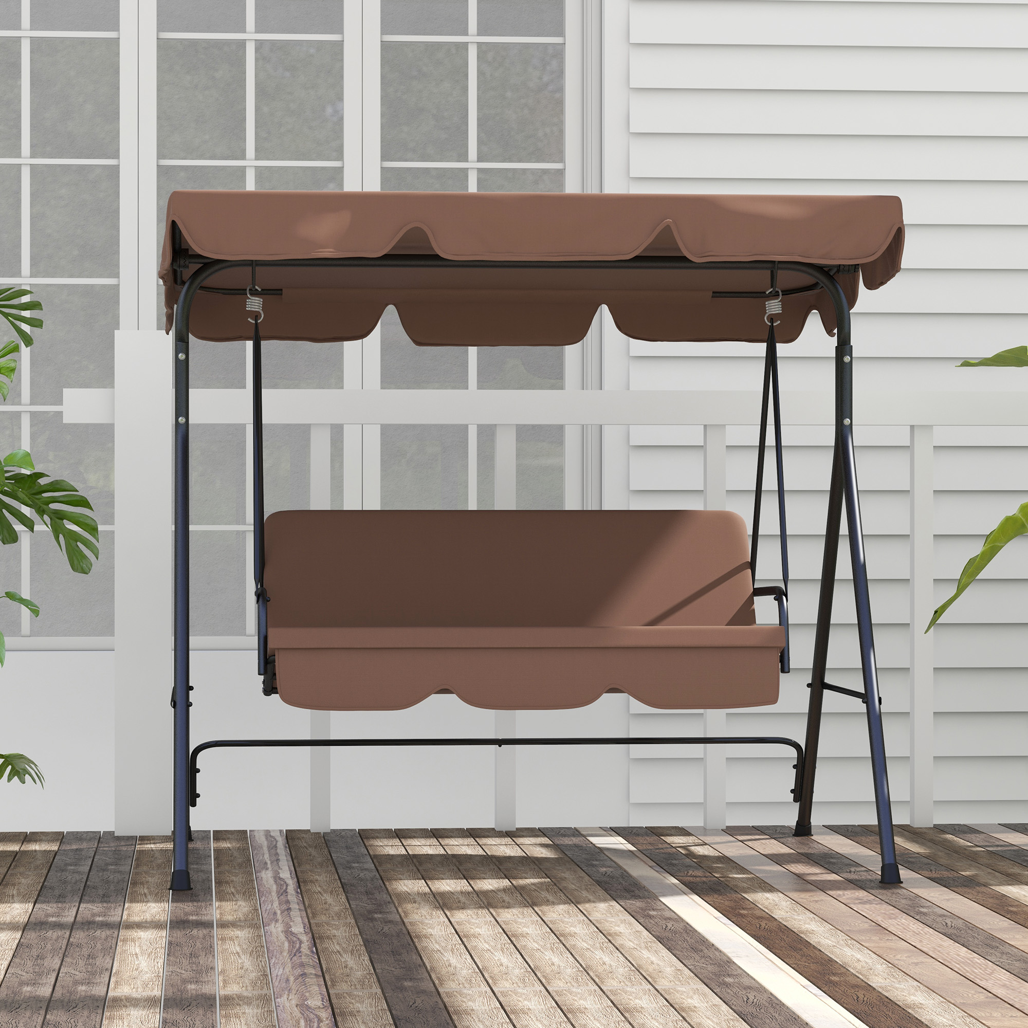 Hollywoodschaukel Gartenschaukel 3-Sitzer, wetterbeständig, verstellbares Dach, 172 x 110 x 153, Braun