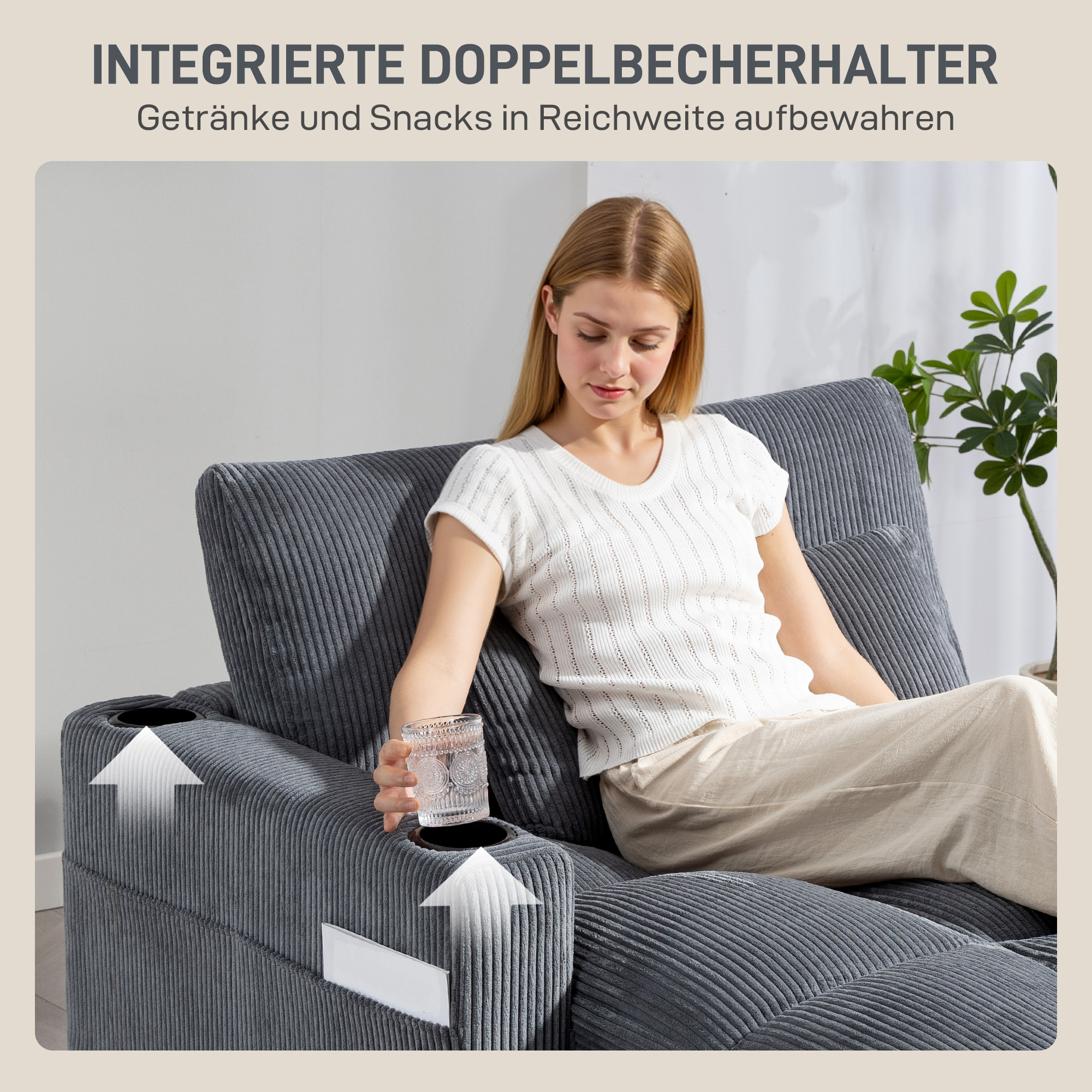 Sofa-Bett mit Kissen, Schaumstoff, zum Bett umwandelbar, Becherhalter, Grau