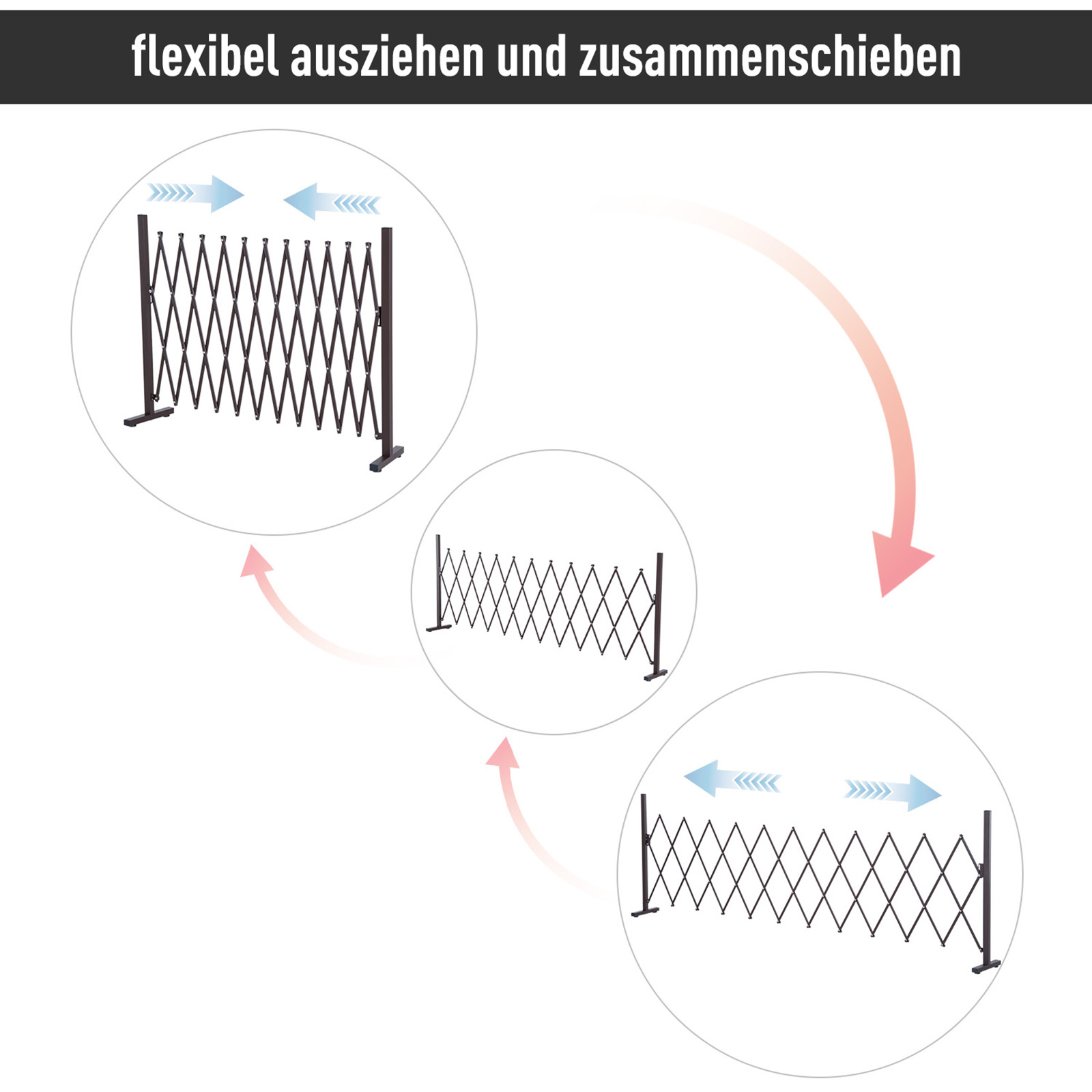 Scherengitter Absperrgitter Scherensperre ausziehbar 35-300cm Garten Alu Braun H103,5cm