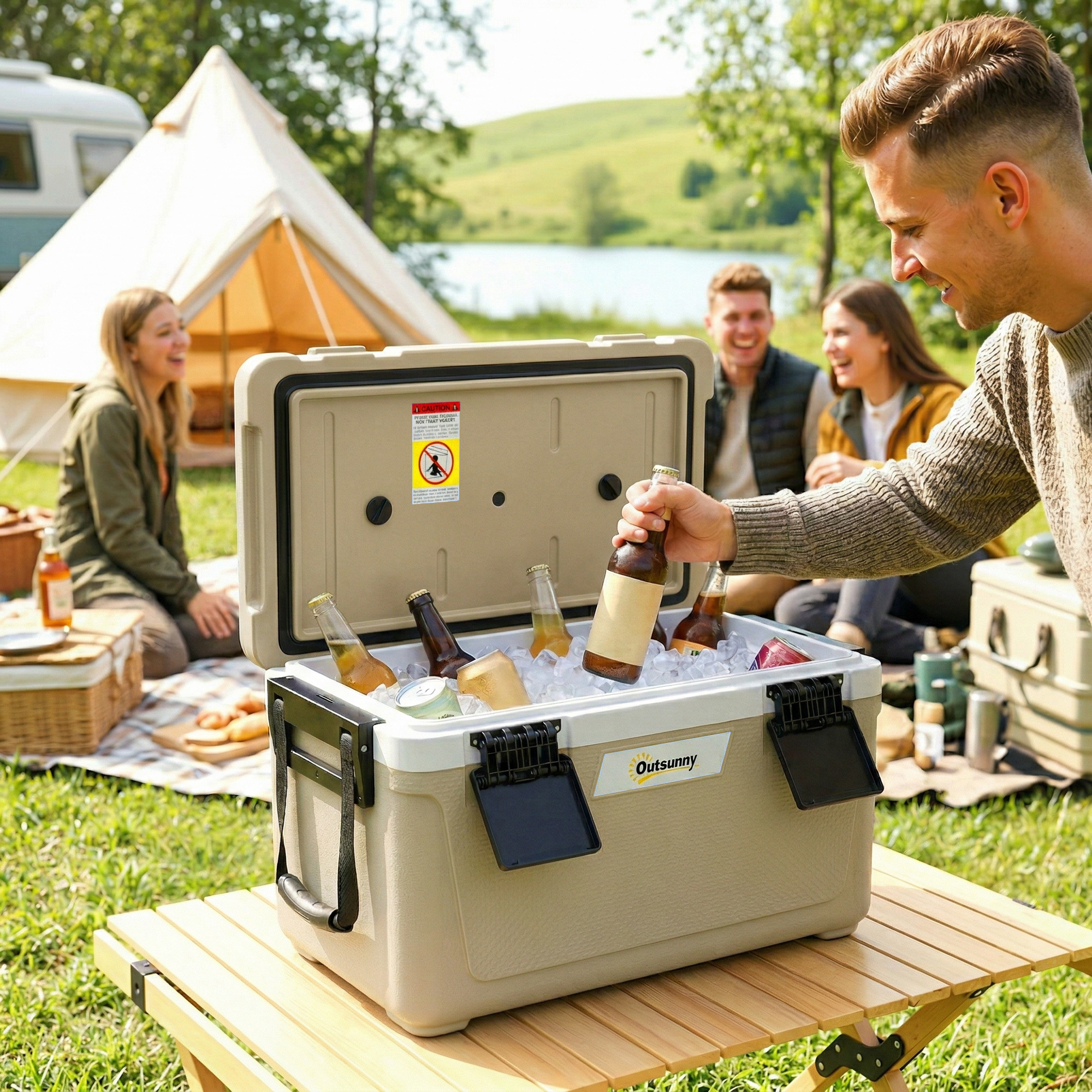 Kühlbox 42,6L Große Passive Thermobox bis zu 72 Std. Kühlung, mit PU-Vollschaumisolierung Ablassventil Griff, Tragbar