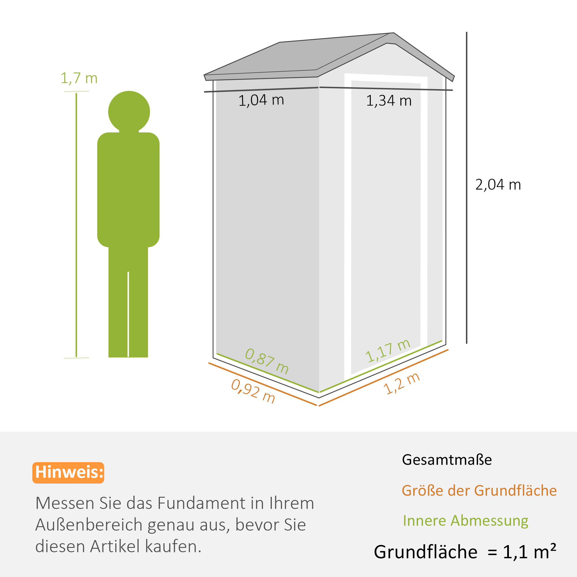 Gerätehaus 1,1m², Geräteschuppen mit Satteldach, 134 x 104 x 204 cm, Kunststoff Gartenchuppen mit Abschließbar Tür Belüftungsöffnung Fenster, Gartenhaus für Garten Dunkelgrau