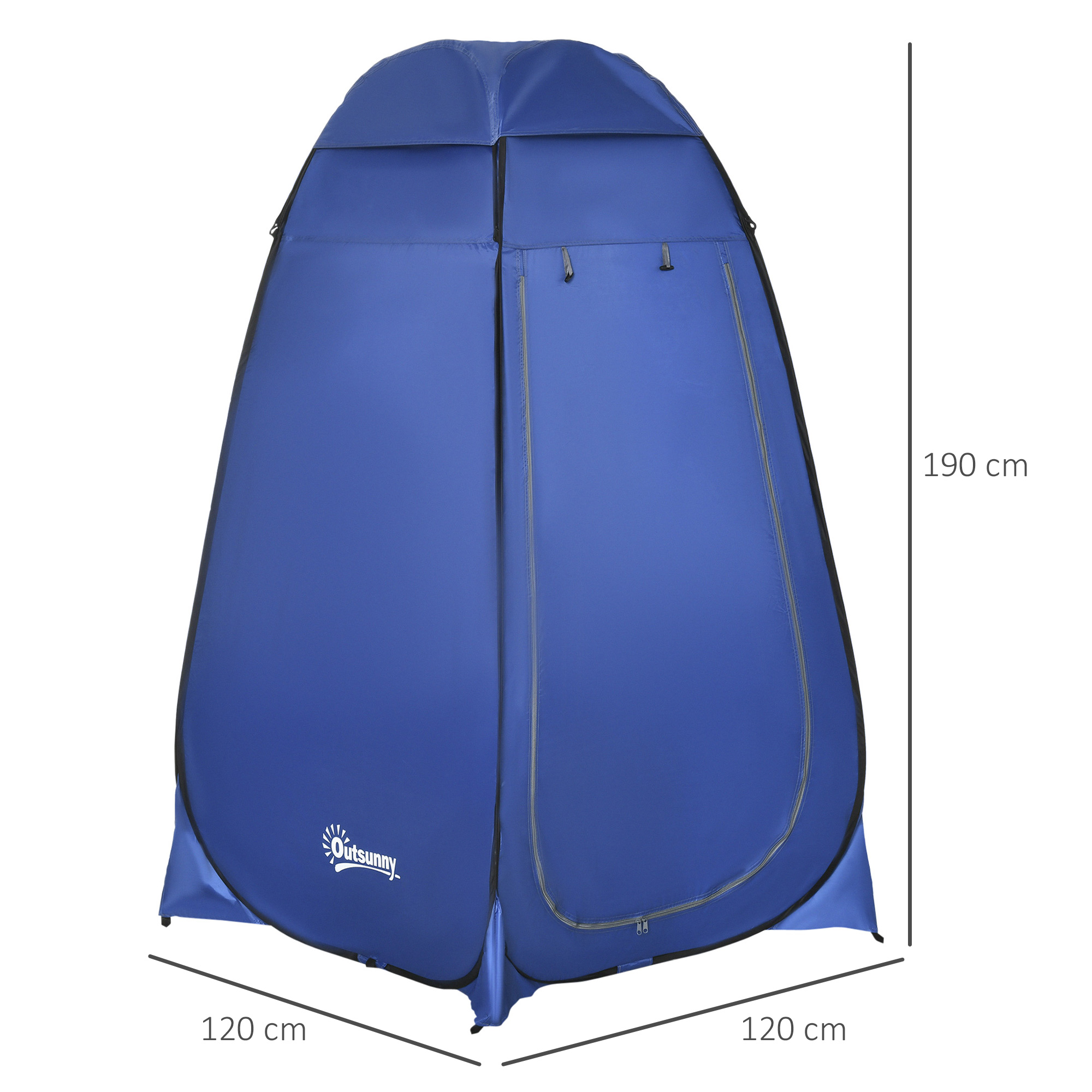 Pop-up toilettent, mobiele campingdouchetent, omkleedtent met binnenvak, douchecabine, kleedcabine, waterproof, polyester, donkerblauw, 120 x 120 x 190 cm