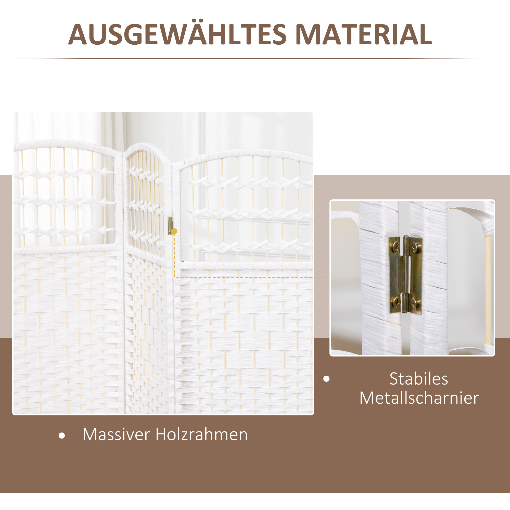 Paravent 4-teilig 160 x 170 cm Faltbar Raumteiler Trennwand aus Wellenfaser Trennwand für Wohnzimmer