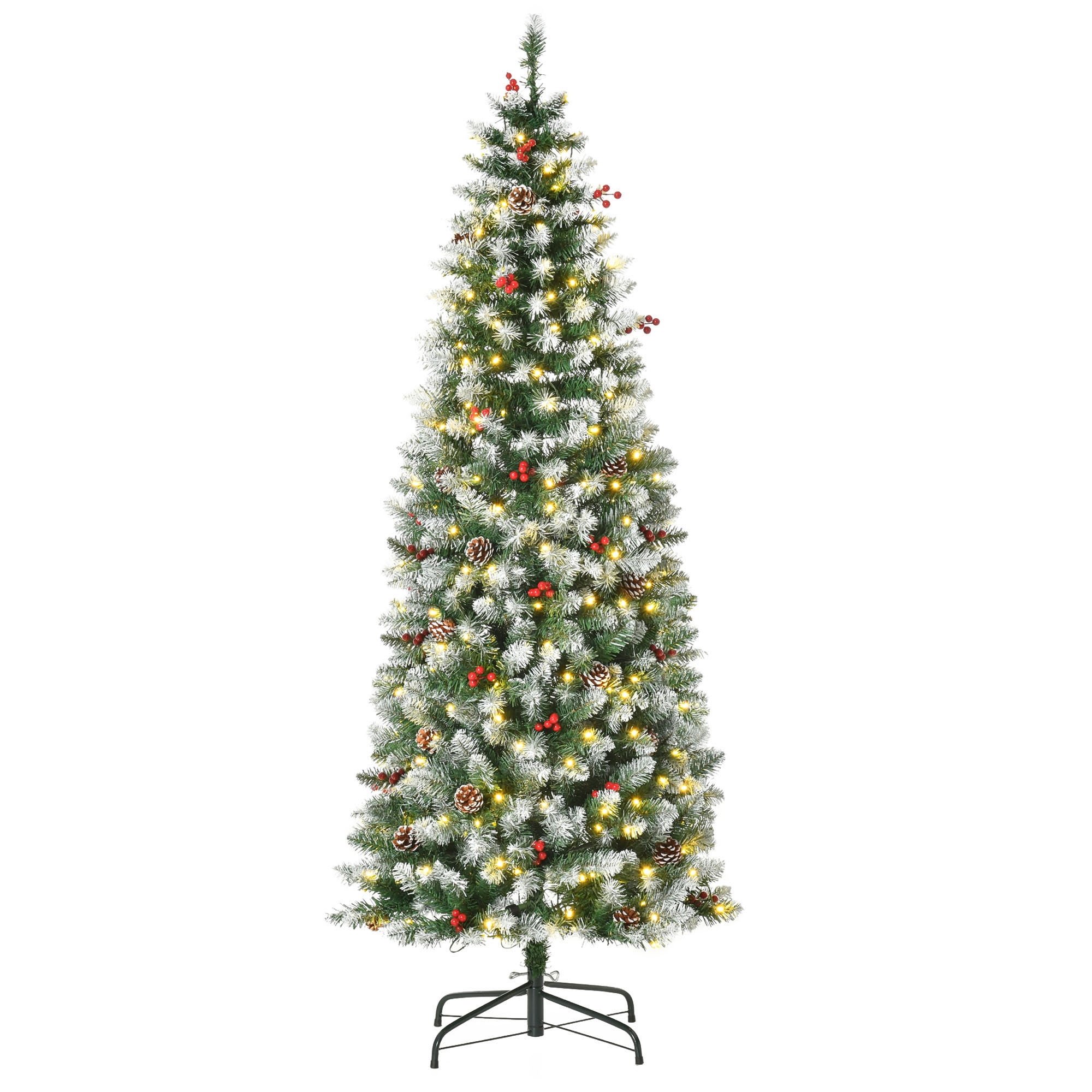 künstlicher Weihnachtsbaum 180 cm Tannenbaum künstlich mit LED Beleuchtung, Schnee, 618 Spitzen Christbaum Weihnachtsdeko inkl. Stahlständer für drinnen