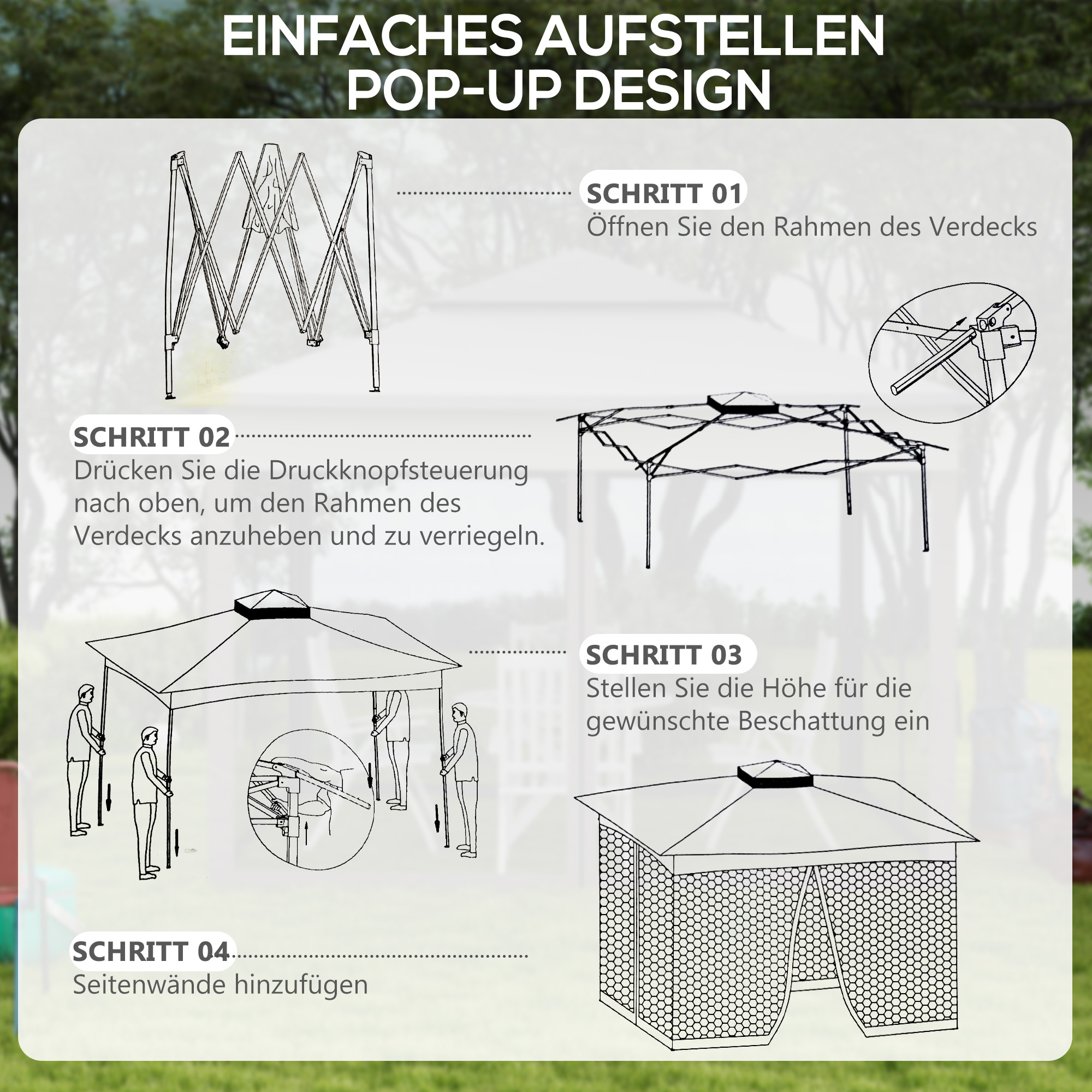 Faltpavillon mit Seitenwänden Grau 3,25 x 3,25 x 2,7 m