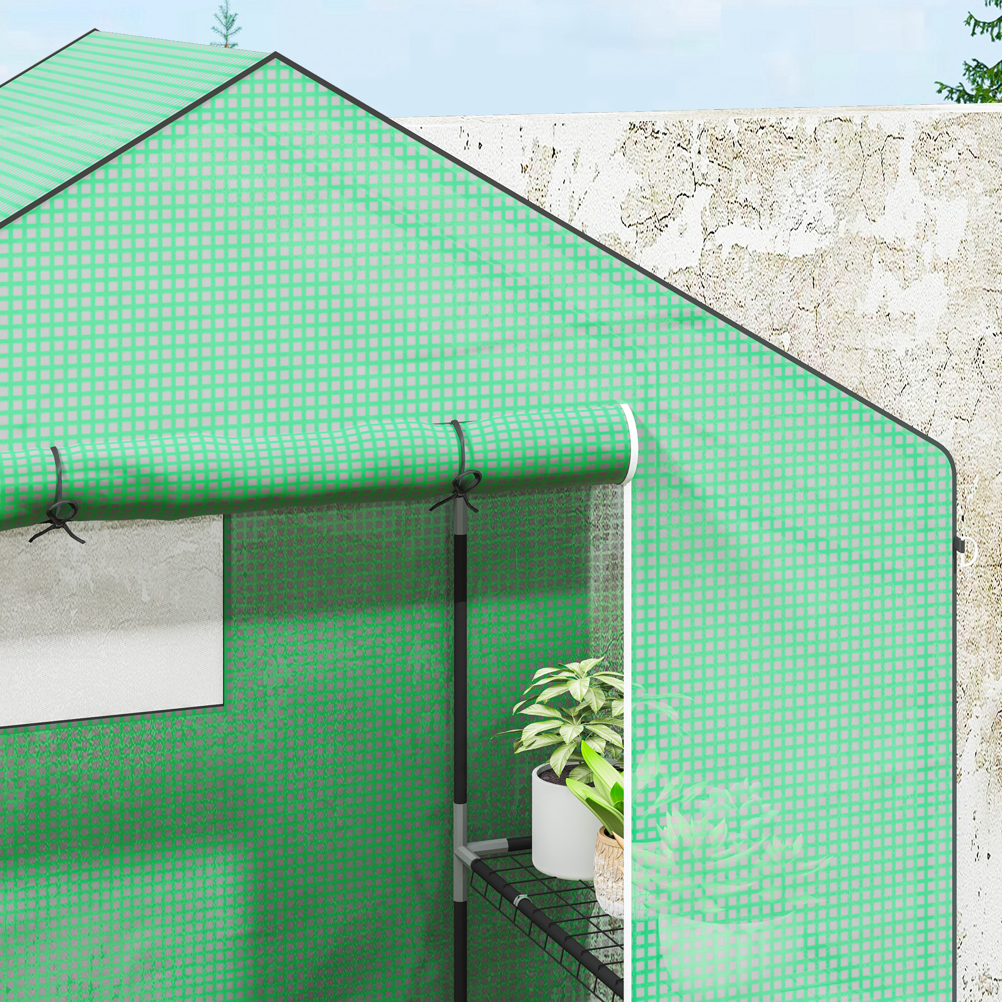 Gewächshaus mit Regalen, Mini-Treibhaus, UV-beständig, Netzfenster, Reißverschlusstür, 143L x 74B x 190H cm, Grün