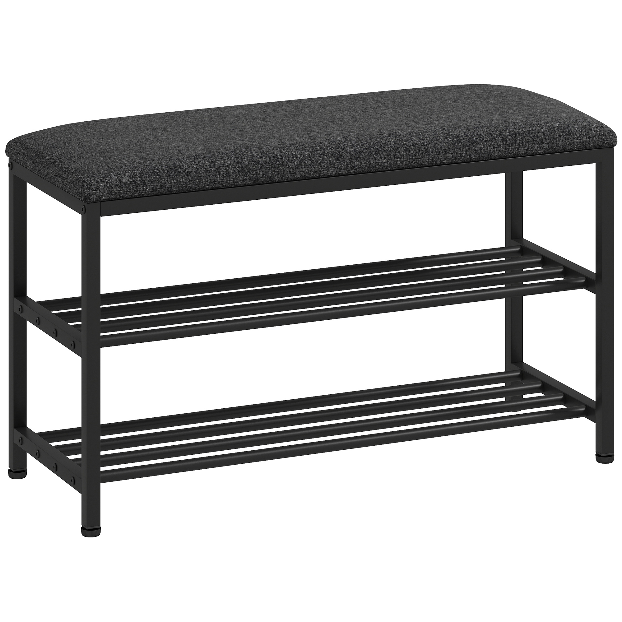 Schuhbank mit Sitzfläche, Sitzbank mit Stauraum, Schuhregal mit 2 offene Fächer, Sitzbank 81 x 31 x 50 cm Schwarz