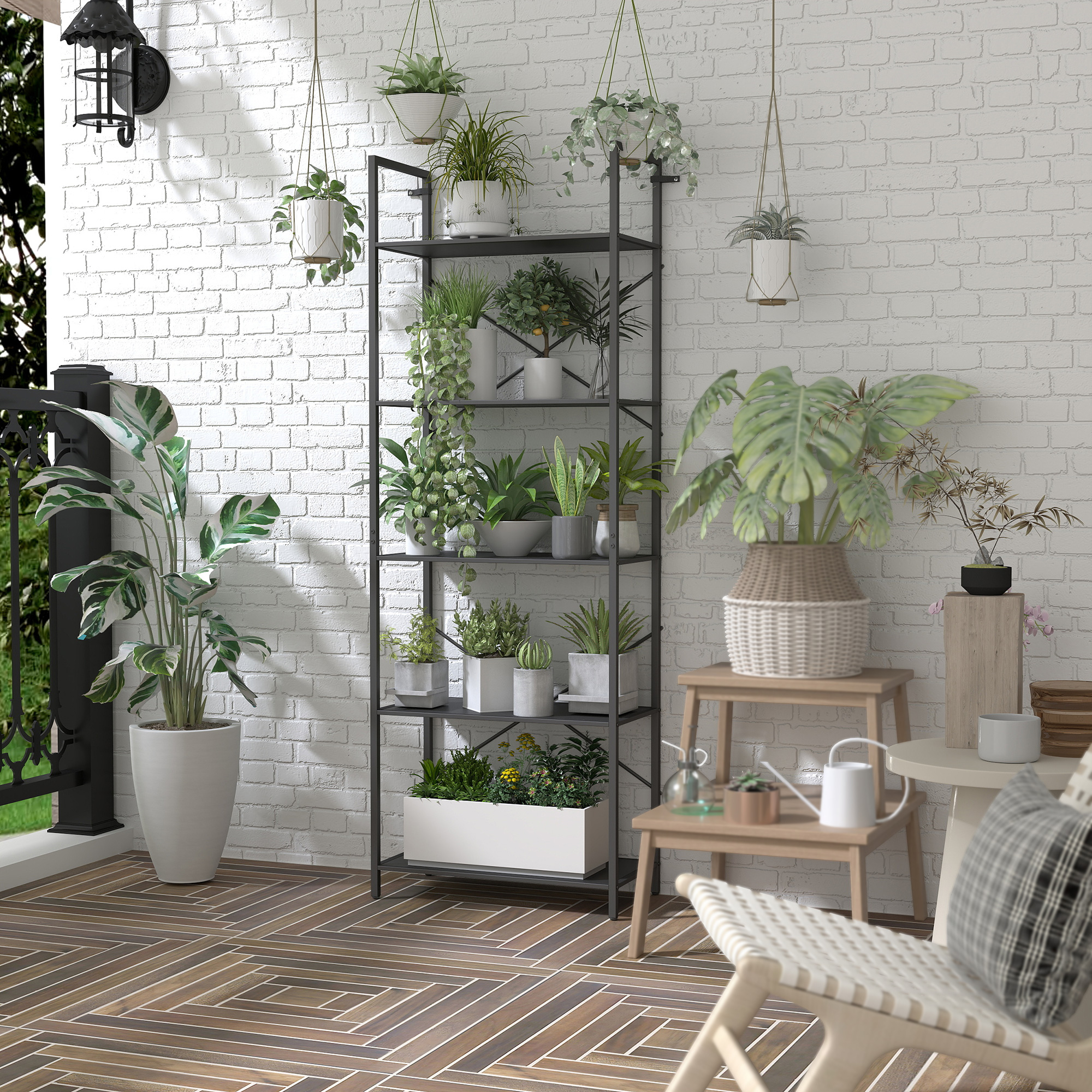 Bücherregal, Standregal mit 5 Ebenen, Industrielles Büroregal mit Metallrahmen, offenes Aufbewahrungsregal für Wohnzimmer, Büro, Arbeitszimmer, 60x30x170,5 cm, Schwarz