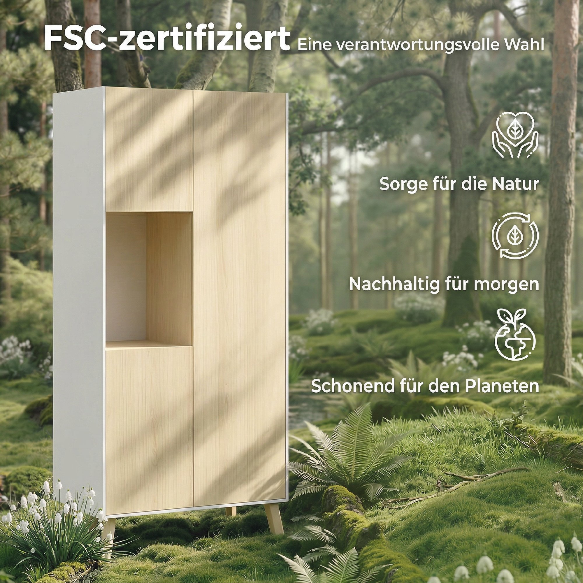 170 cm Küchenschrank, Moderner Schrank mit offenem Fach, verstellbaren Regalen, Naturholz-Optik