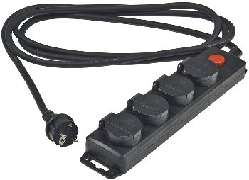 Gartensteckdosenleiste für Außen, 4-fach, IP44, 3m Zuleitung, mit Schalter