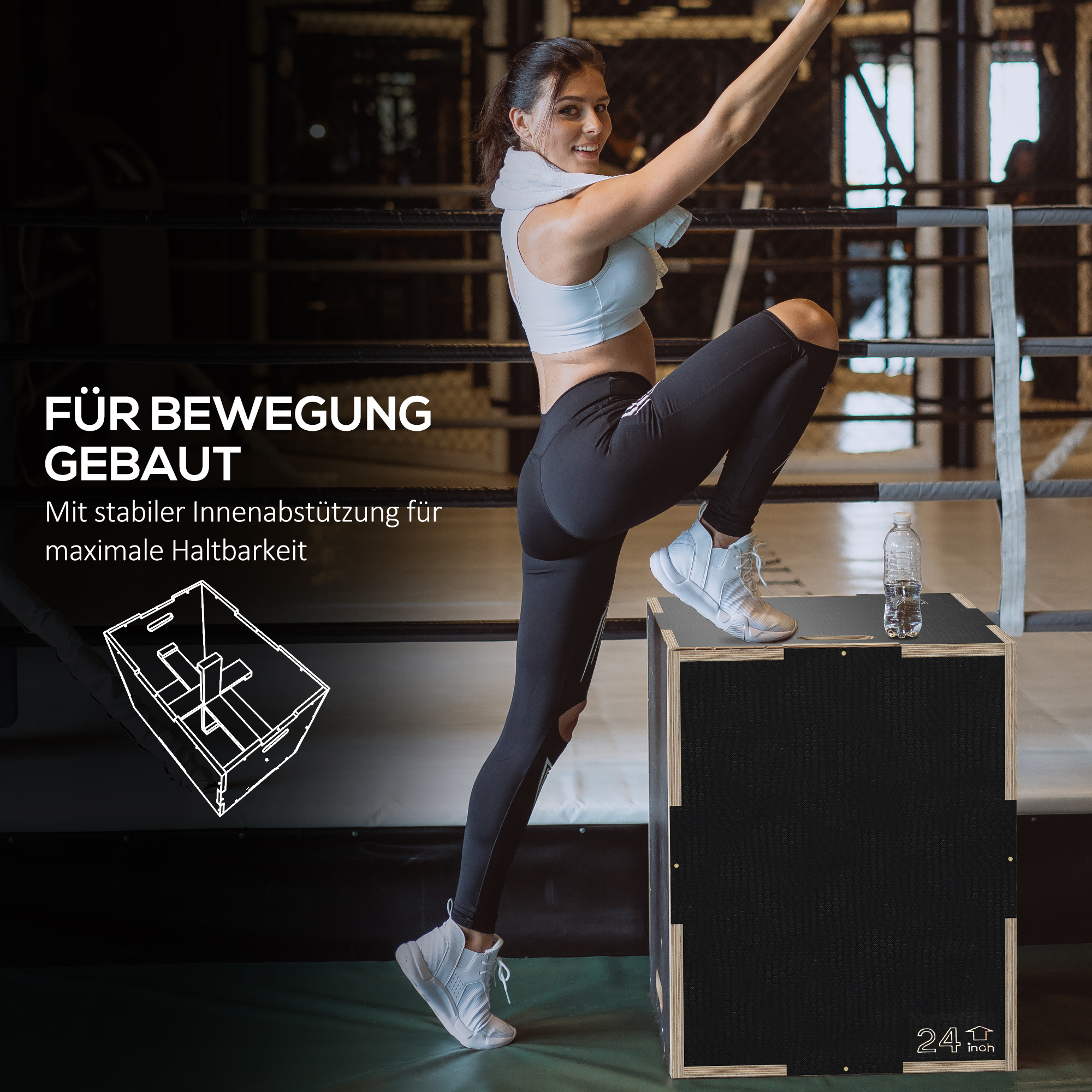 Plyo-Box/Sprungbox, robust, 61 x 51 x 41 cm, Schwarz, Griff 10x3,5 cm, bis 120 kg