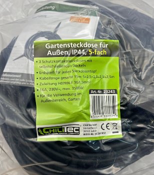 Gartensteckdose für Außen, IP44, 5-fach / Einzelsteckdosen, 5+2,5+2,5+2,5+2,5m