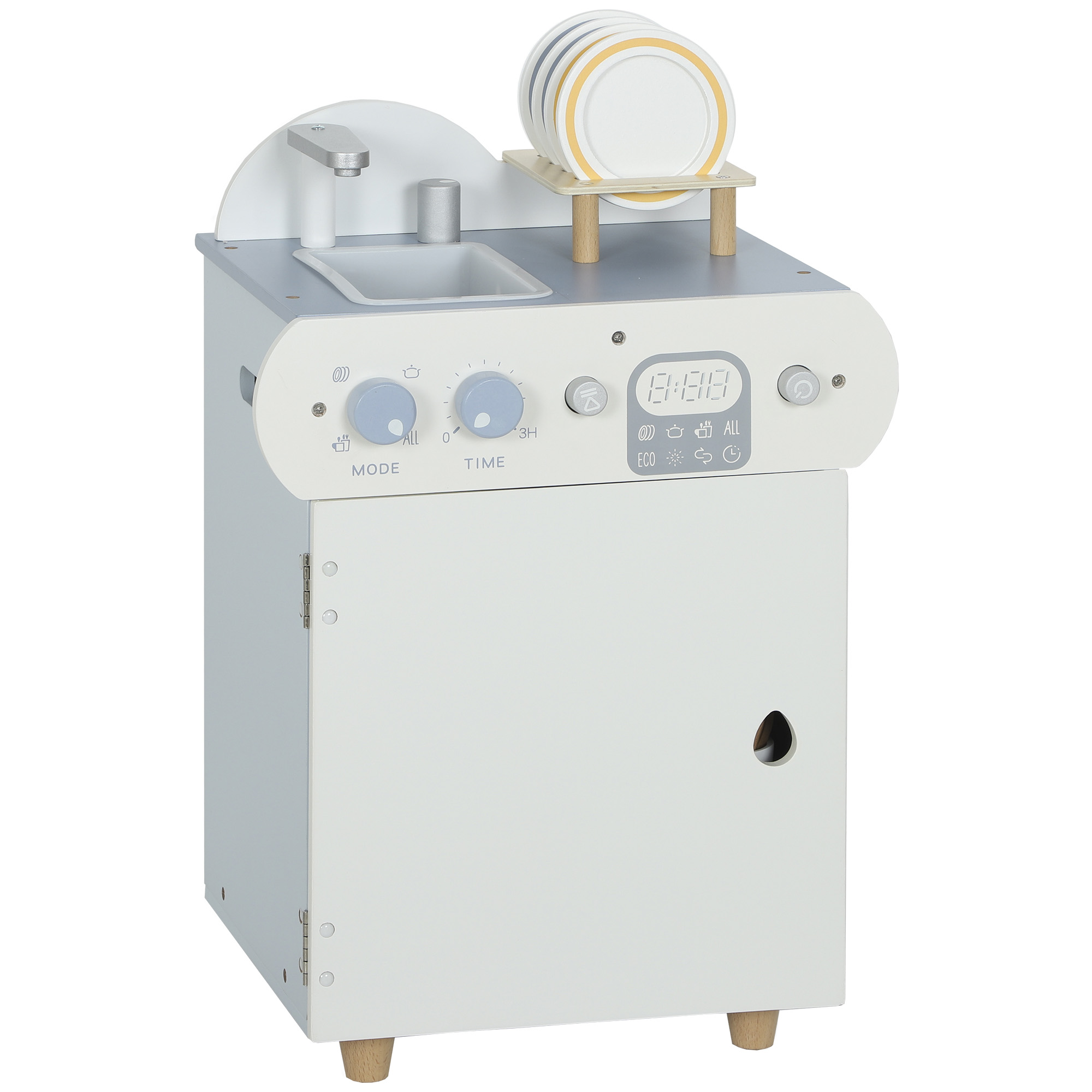 Spülküchen-Set, Holzgeschirrspüler für Kinder, 32 Zubehör-Teile, MDF, für Kinder ab 3 Jahren, Hellblau