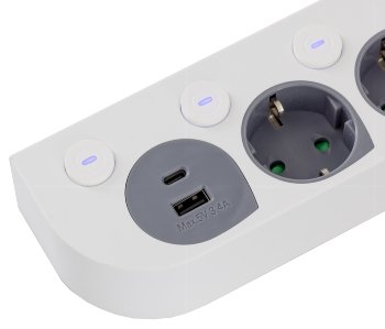 4-fach Steckdosenleiste mit Schalter / USB-A / C, Einzelschaltung, 1,5m Kabel