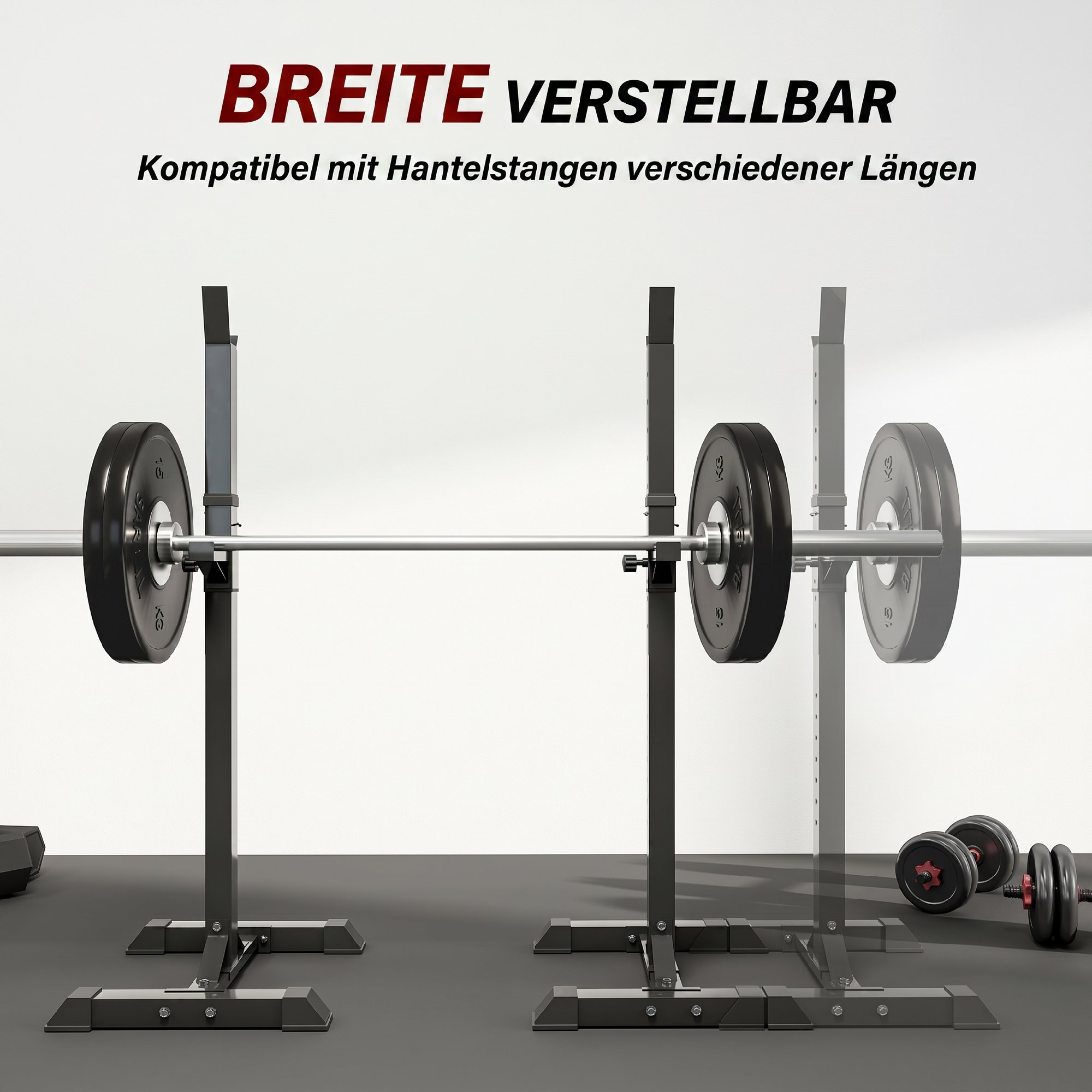 Hantelständer, 2er-Set, bis 150 kg belastbar, höhenverstellbar, Stahl, weiß+schwarz, 52 x 48 x 160 cm