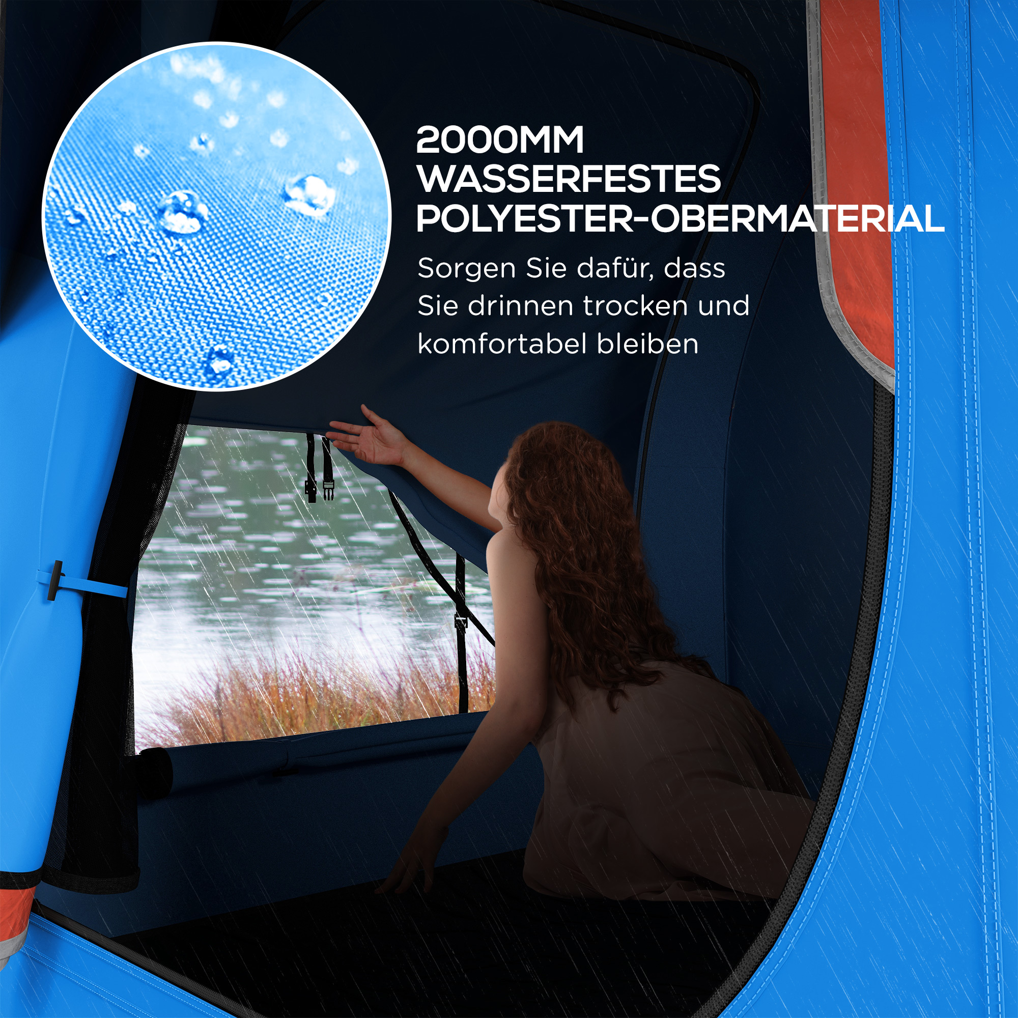 Autozelt Campingzelt, 3 Türen, wetterbeständig, 239cm x 210cm x 210cm, Orange + Blau
